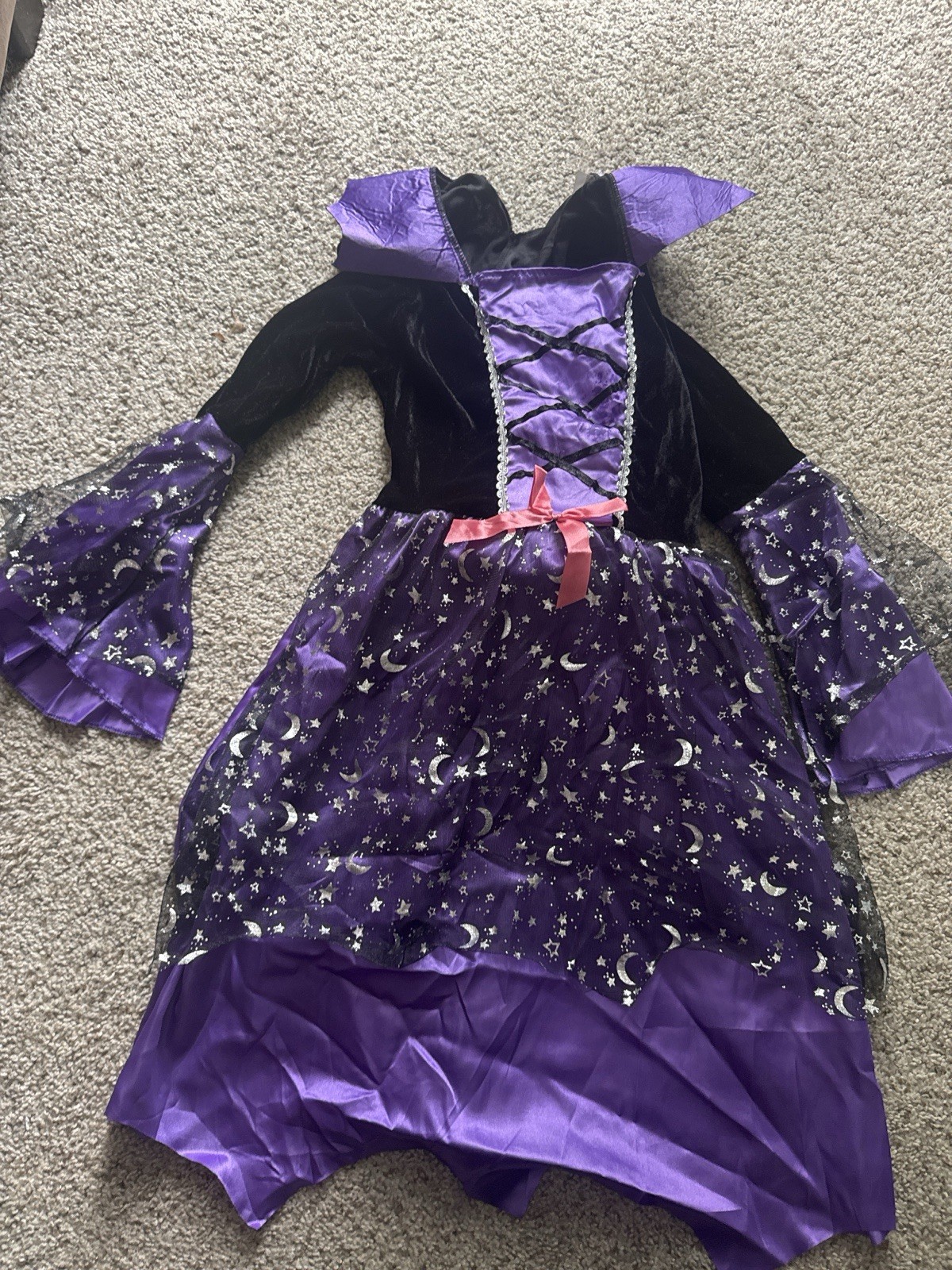 Light Up Witch Costume Complete Outfit Set Large Purple Black Silver Dress Hat