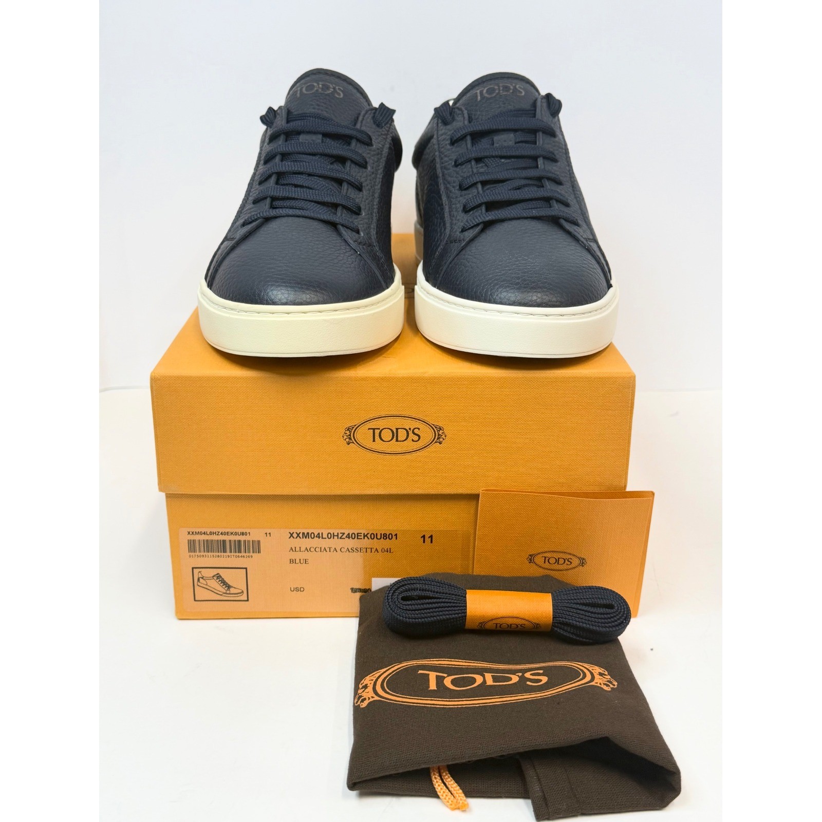 Tod\'s Men\'s Allacciata Casse Leather Low-Top Sneakers Blue Size 11 NWT