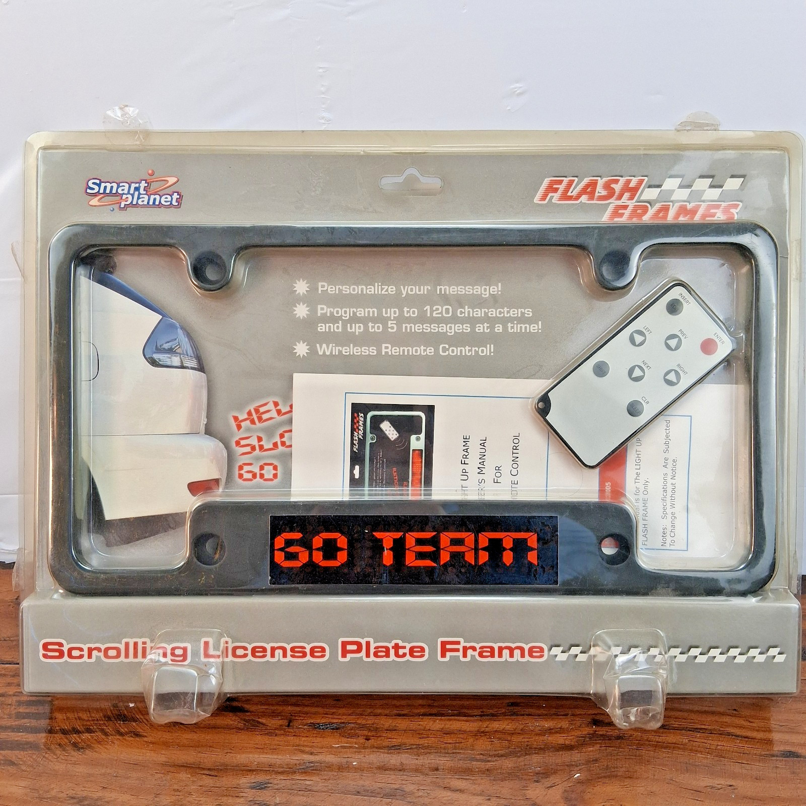 Vintage 2006 Smart Planet Flash Frames LED Scrolling License Plate Frame Remote