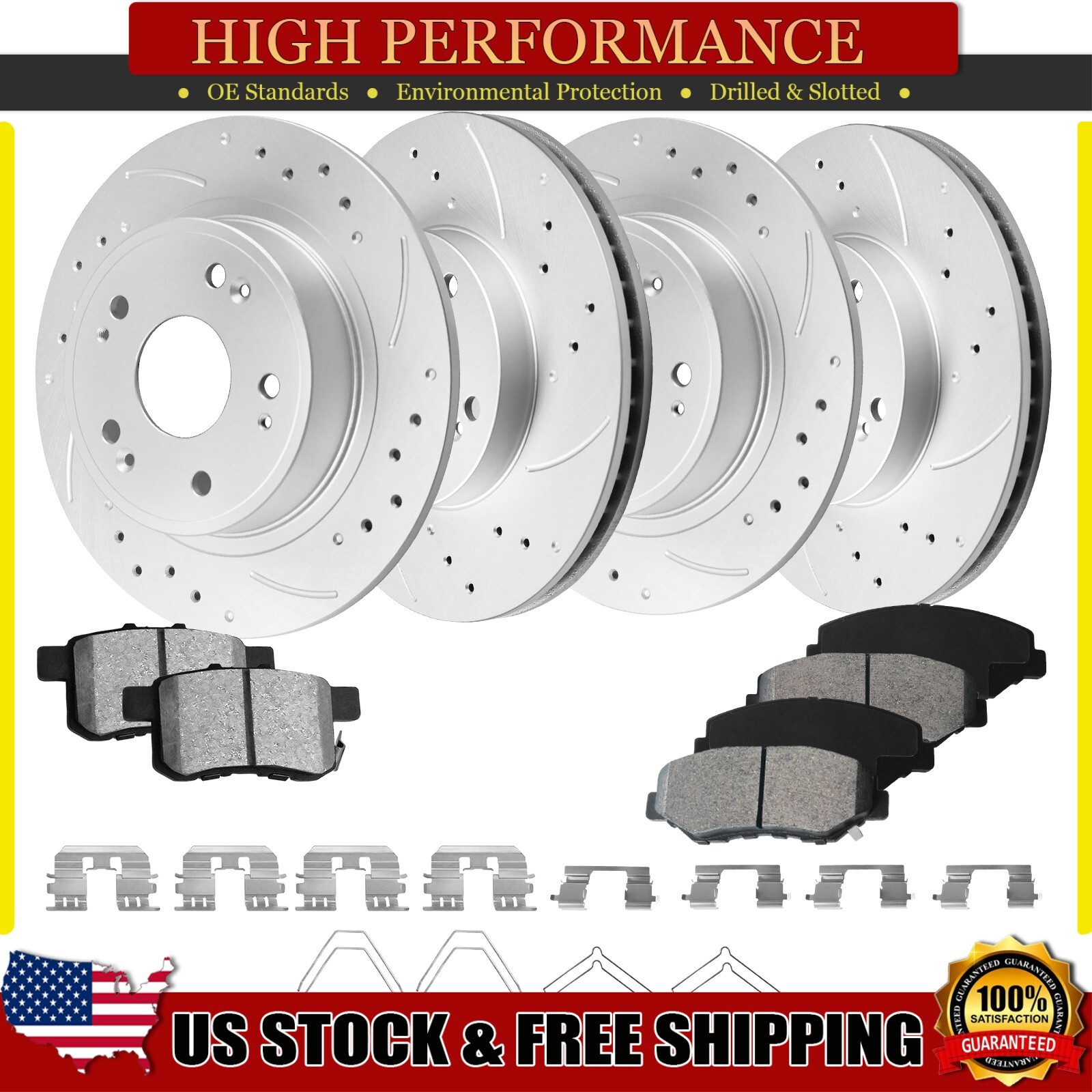 282mm Front Rear Drilled Rotors Brake Pads for 2008-2015 2016 2017 Honda Accord 282mm Front Rear Drilled Rotors Brake Pads for 2008-2015 2016 2017 Honda Accord