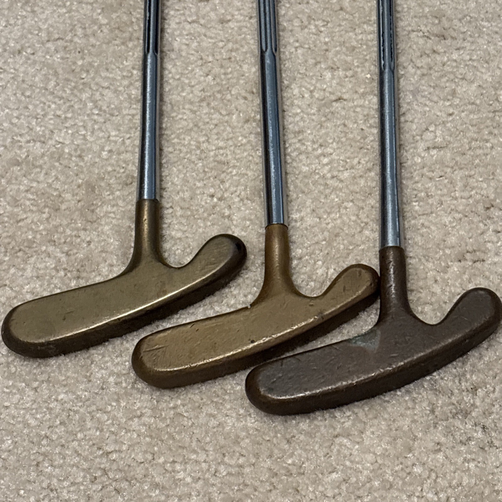 (3) Vintage Brass Putters Acushnet Bullseye STD M4S, Standard & John Reuter M5S
