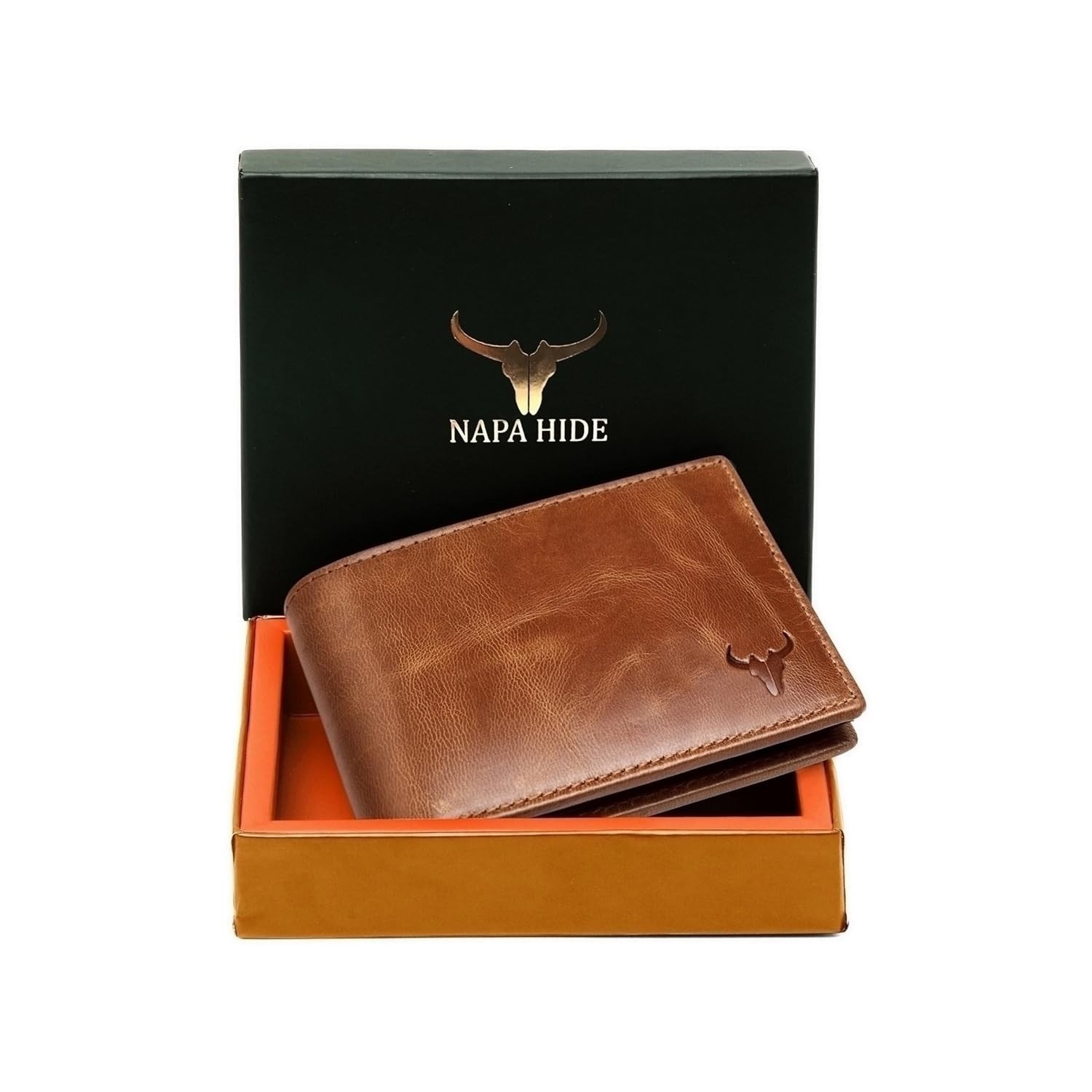 NAPA HIDE Leather Wallet Bifold RFID Protected Best Daily use Tan Crunch