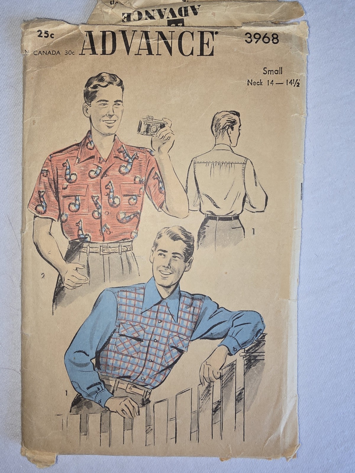 Advance 3968 Vintage Pattern Men's Sports Shirts 1940s Sz Small Cut Unprinted Advance 3968 Vintage Pattern Men's Sports Shirts 1940s Sz Small Cut Unprinted