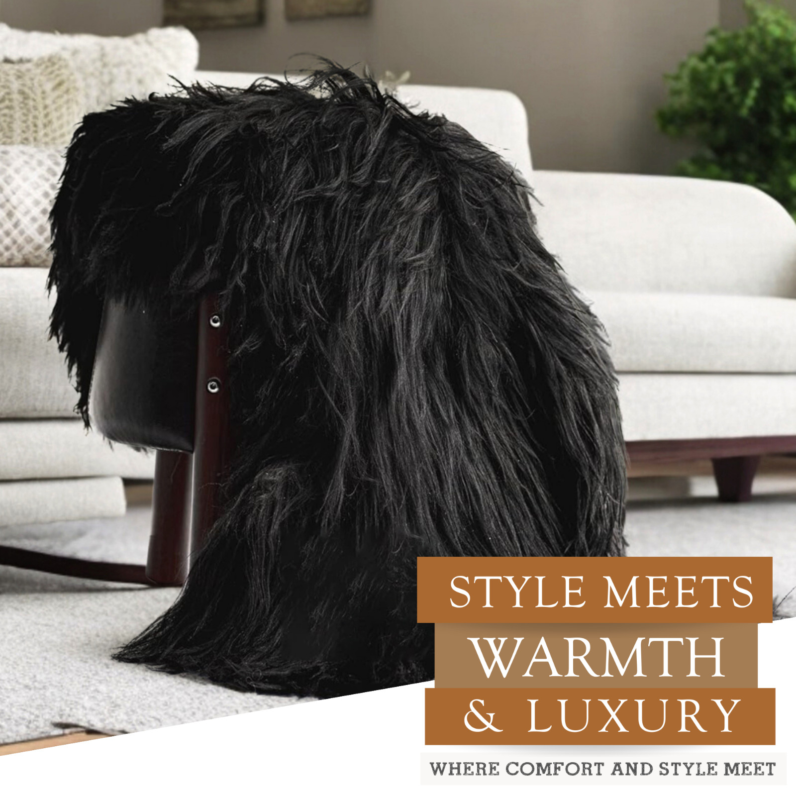 Real Icelandic Sheepskin Rug Natural Black - Size 2 x 3-4'