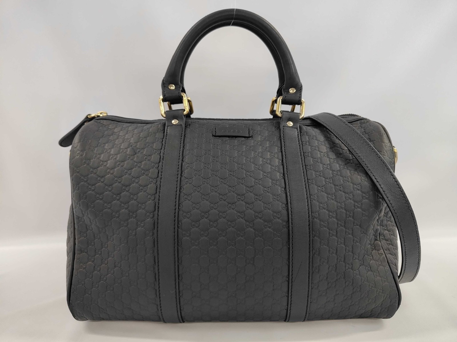 Gucci Boston Bag w/ Bandouliere Strap Black Microguccissima Leather