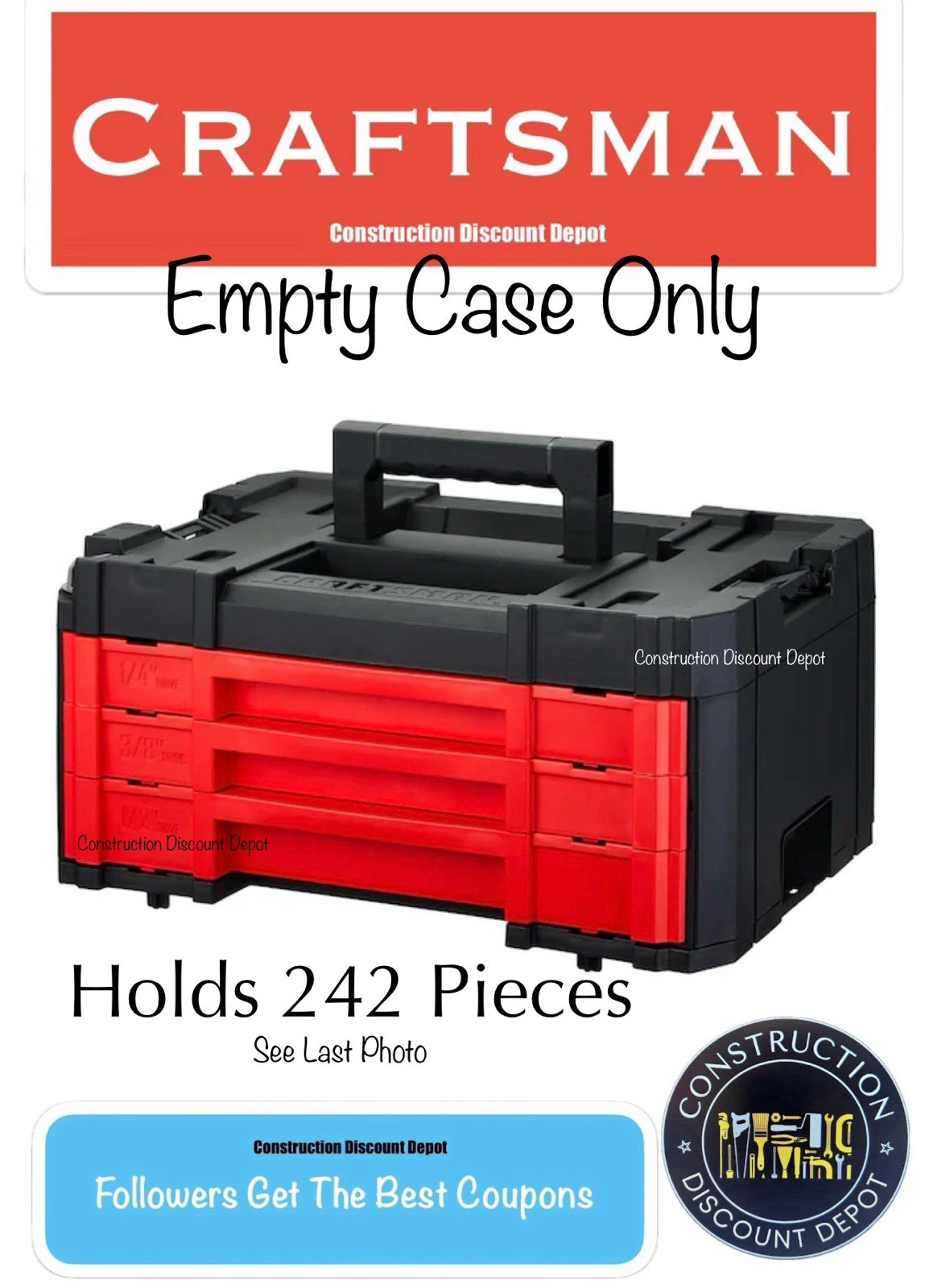 CRAFTSMAN 3 DRAWER TOOL CASE 242 PC VERSASTACK EMPTY **TOOLS NOT INCLUDED**