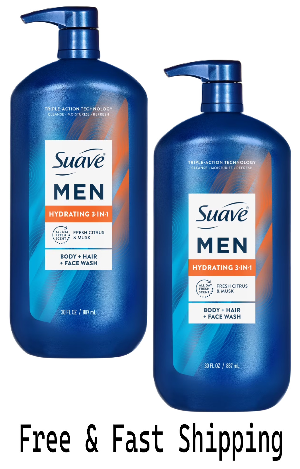 Suave Men 3-in-1 Body Hair & Face Wash Hydrating Glycerin Vitamin E 30 oz