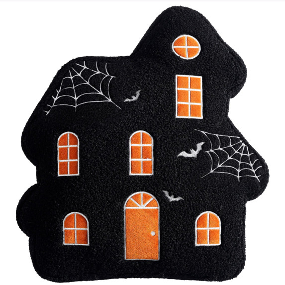 Halloween Haunted Castle House Ghosts Black Orange Embroidery Decorative Pillow