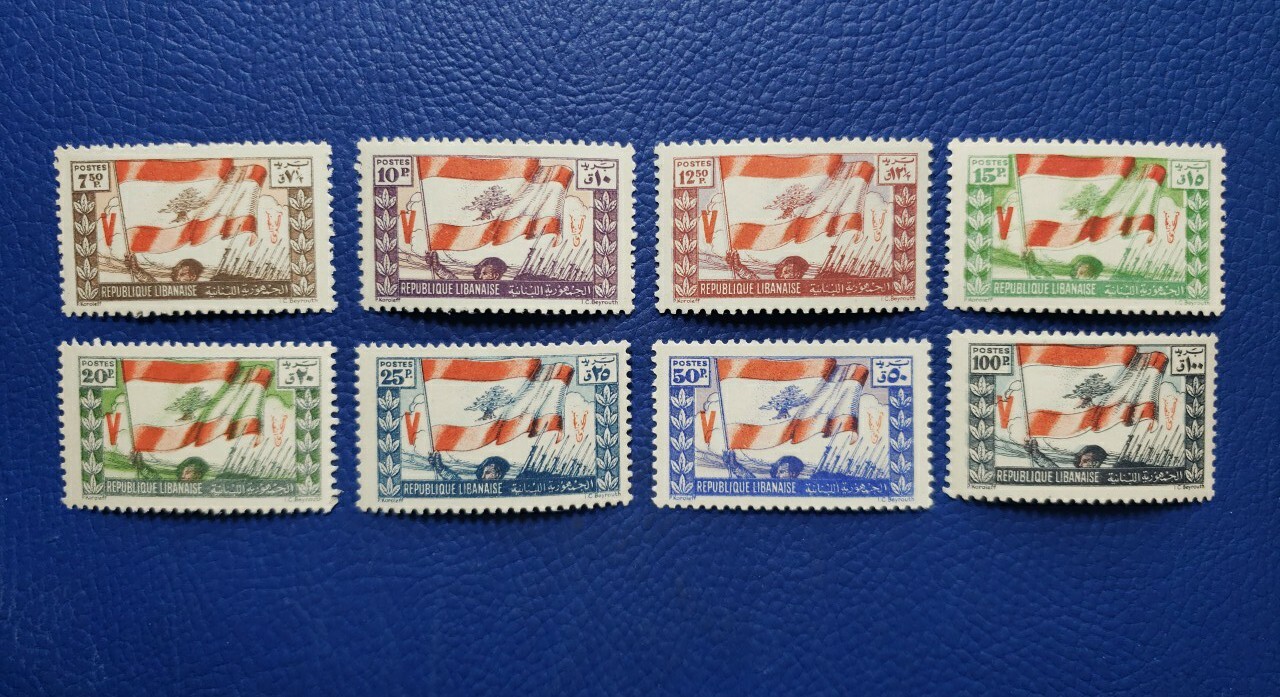 Lebanon 1946 SC 189-196 (8) Complete MNH SG 298-305 Victory Set Red V (B172) Lebanon 1946 SC 189-196 (8) Complete MNH SG 298-305 Victory Set Red V (B172)
