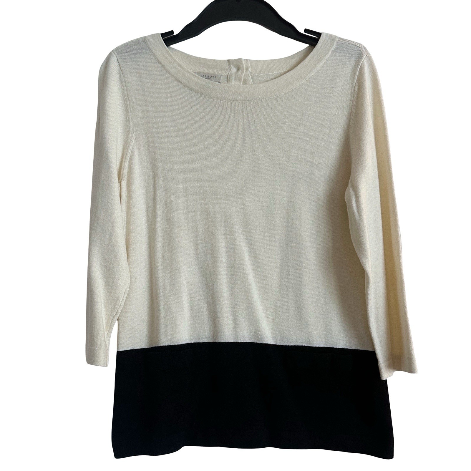 NWT Talbots Petites Soft Cotton Blend Knit Ivory & Black Colorblock Sweater NWT Talbots Petites Soft Cotton Blend Knit Ivory & Black Colorblock Sweater
