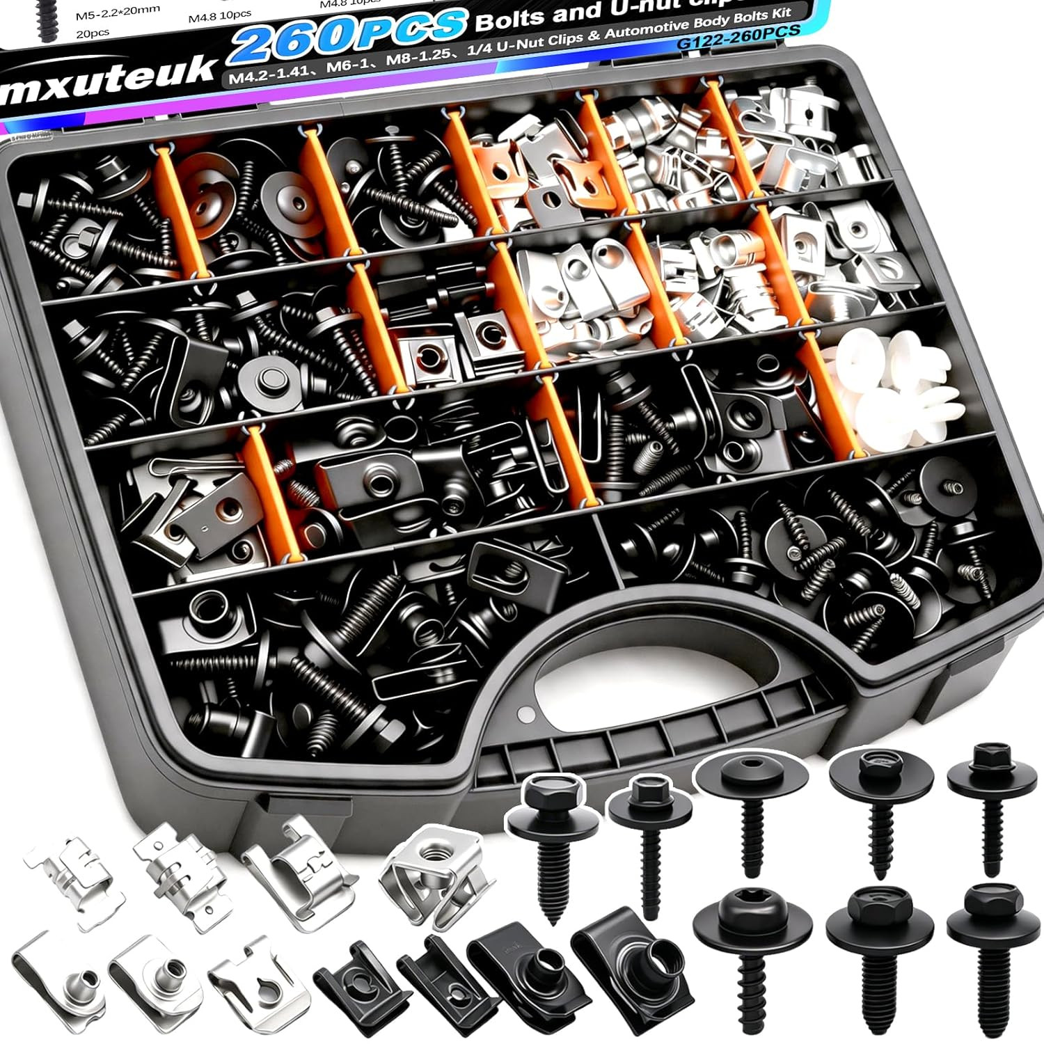 260PCS U-Nut Clips & Automotive Body Fender Bolts Kit,For Most Cars Fender,Engin 260PCS U-Nut Clips & Automotive Body Fender Bolts Kit,For Most Cars Fender,Engin