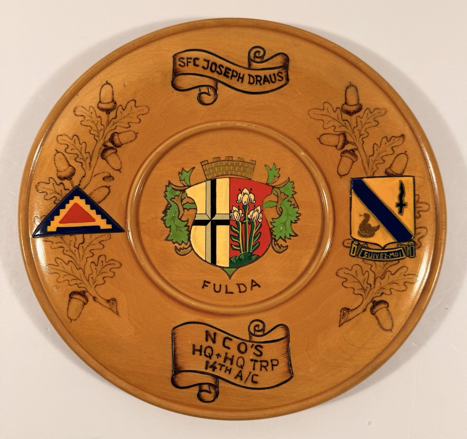 Vintage 14th Armored Cavalry Fulda Gap Cold War Wooden Plate Germany Hutschala