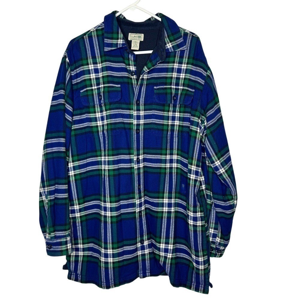 L L Bean Mens Plaid Shacket Heavy Thick Fleece Workwear Chore Ranch Barn Country