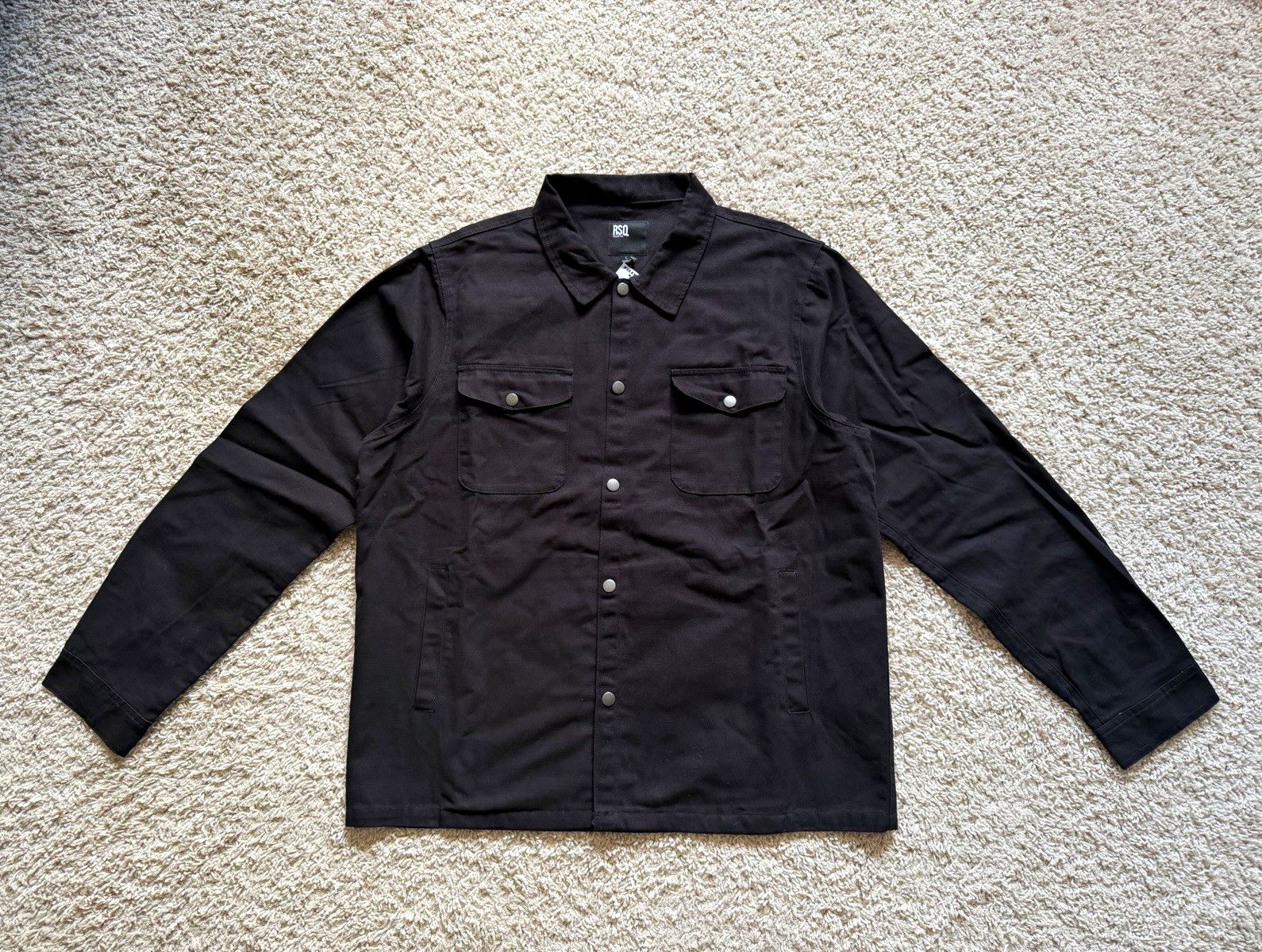 RSQ Collective - Mens Black Woven Cotton Button-Up Shirt Jacket Size L w Pockets RSQ Collective - Mens Black Woven Cotton Button-Up Shirt Jacket Size L w Pockets