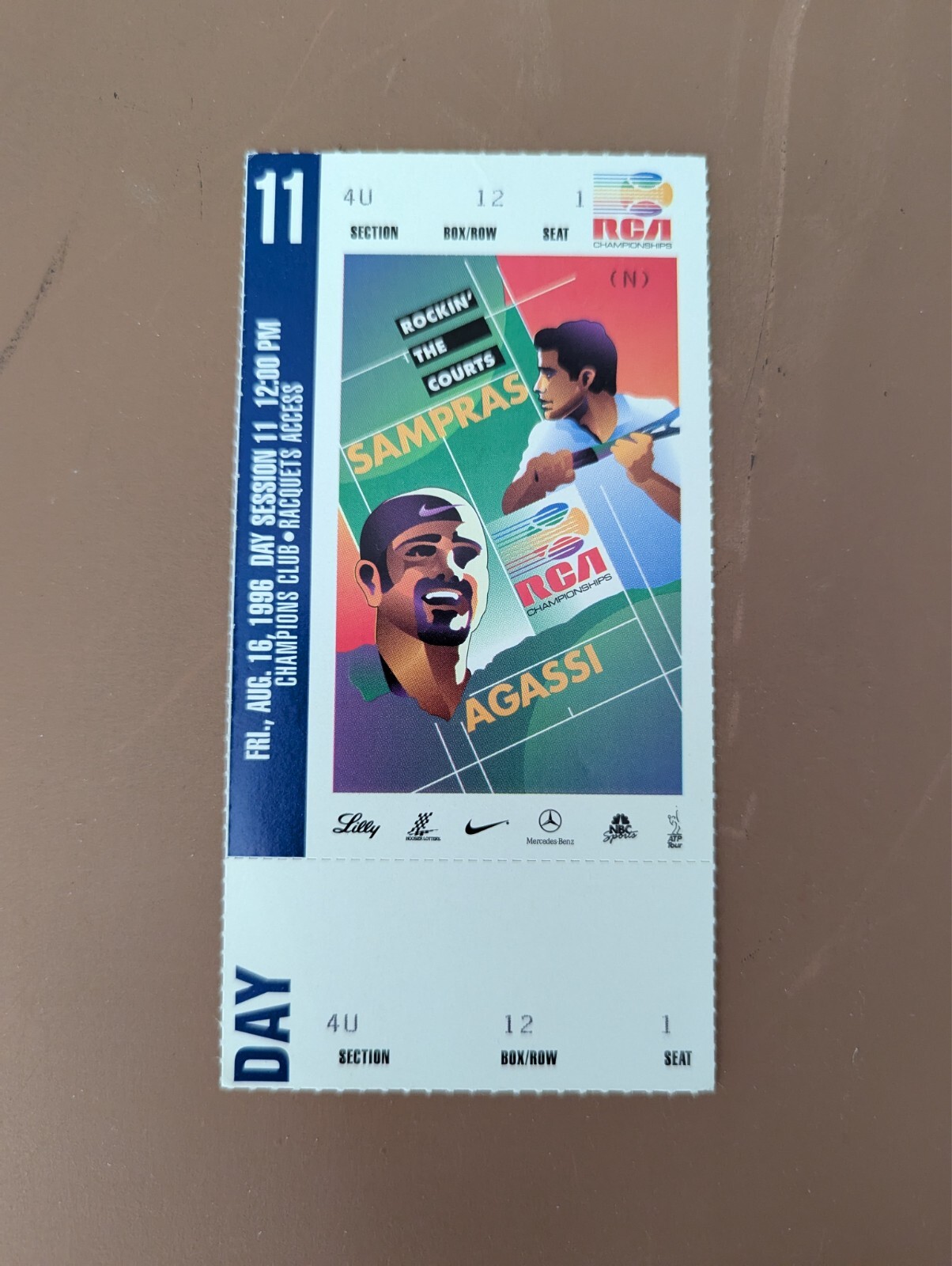 1996 RCA Championships Tennis Full Ticket Pete Sampras Andre Agassi Indianapolis