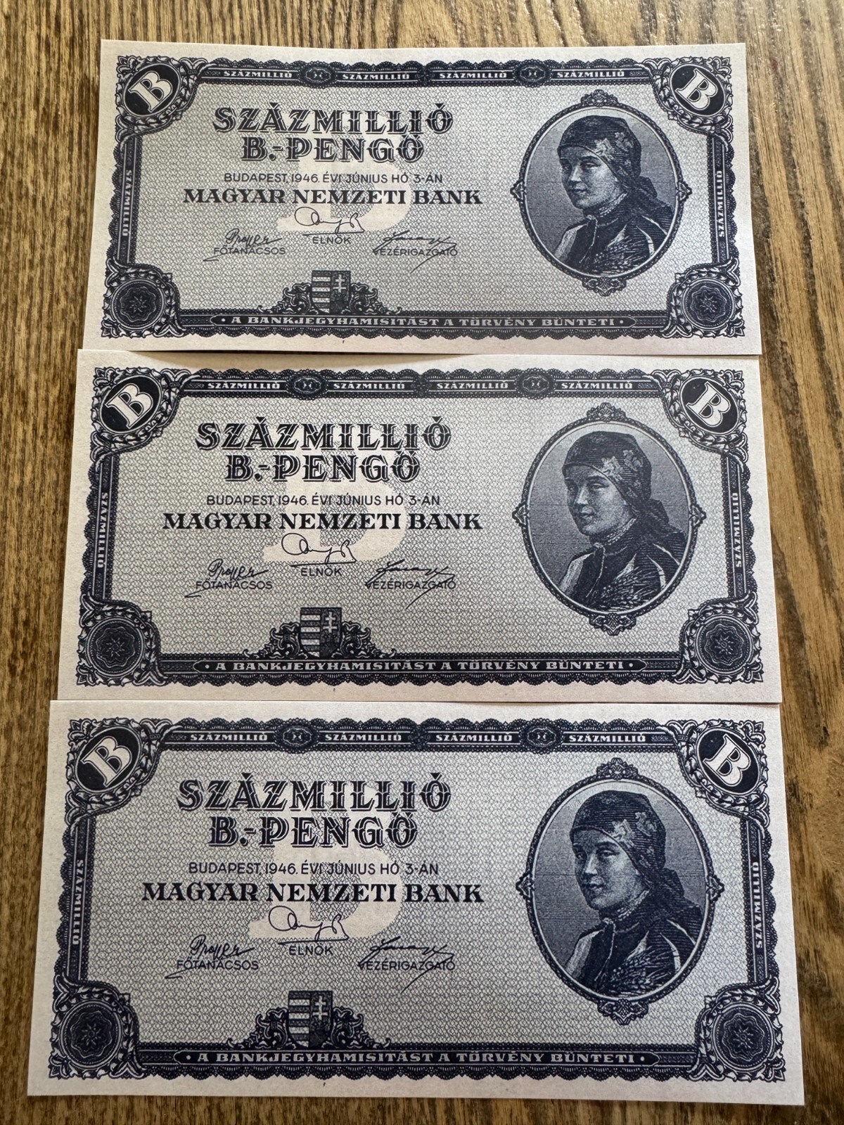 LOT OF 3, 🇭🇺 HUNGARIAN 100 QUINTILLION, 1946 B-PENGO P-131 - UNCIRCULATED 🇭🇺