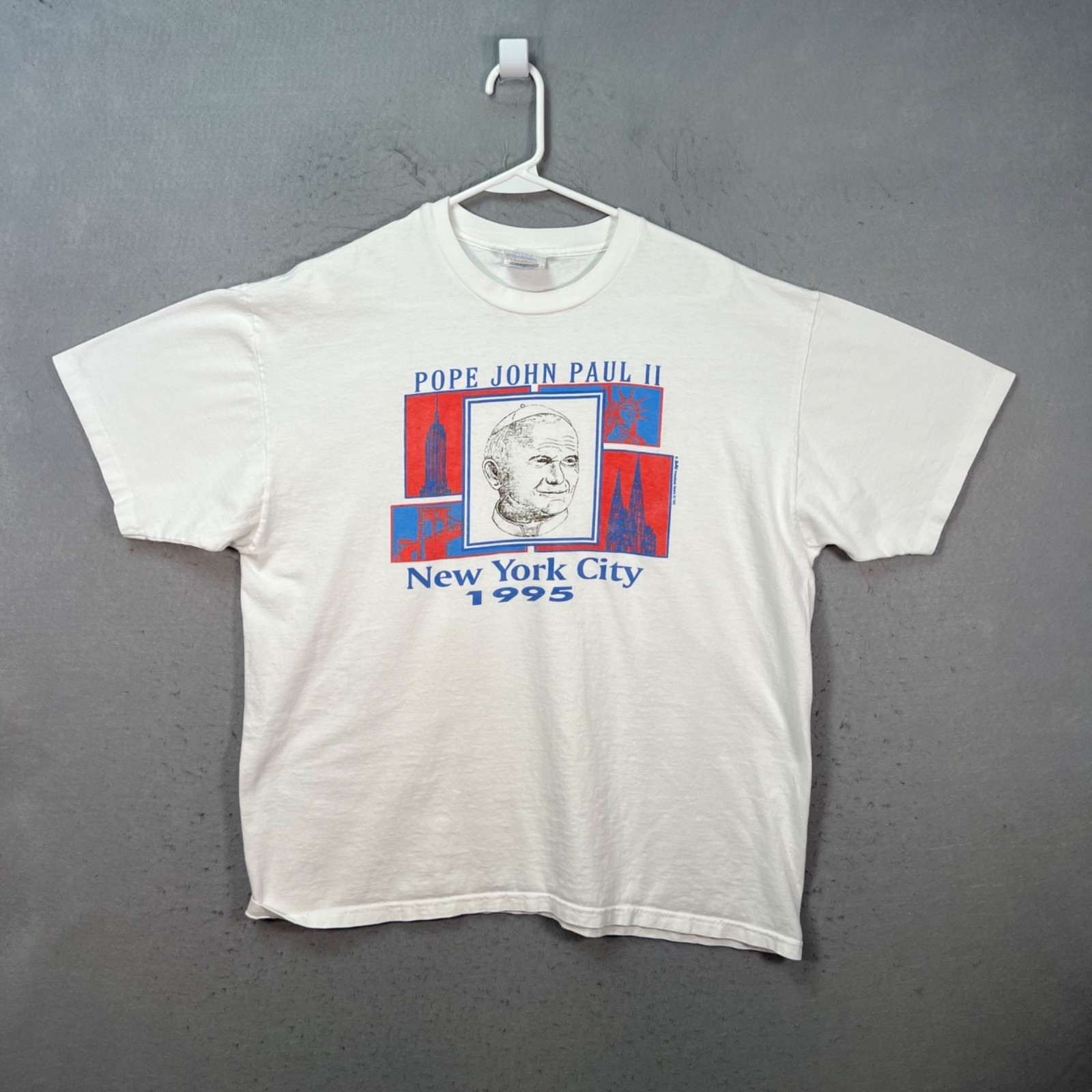 Vintage Pope John Paul II 1995 New York City T-Shirt Mens Size XL White