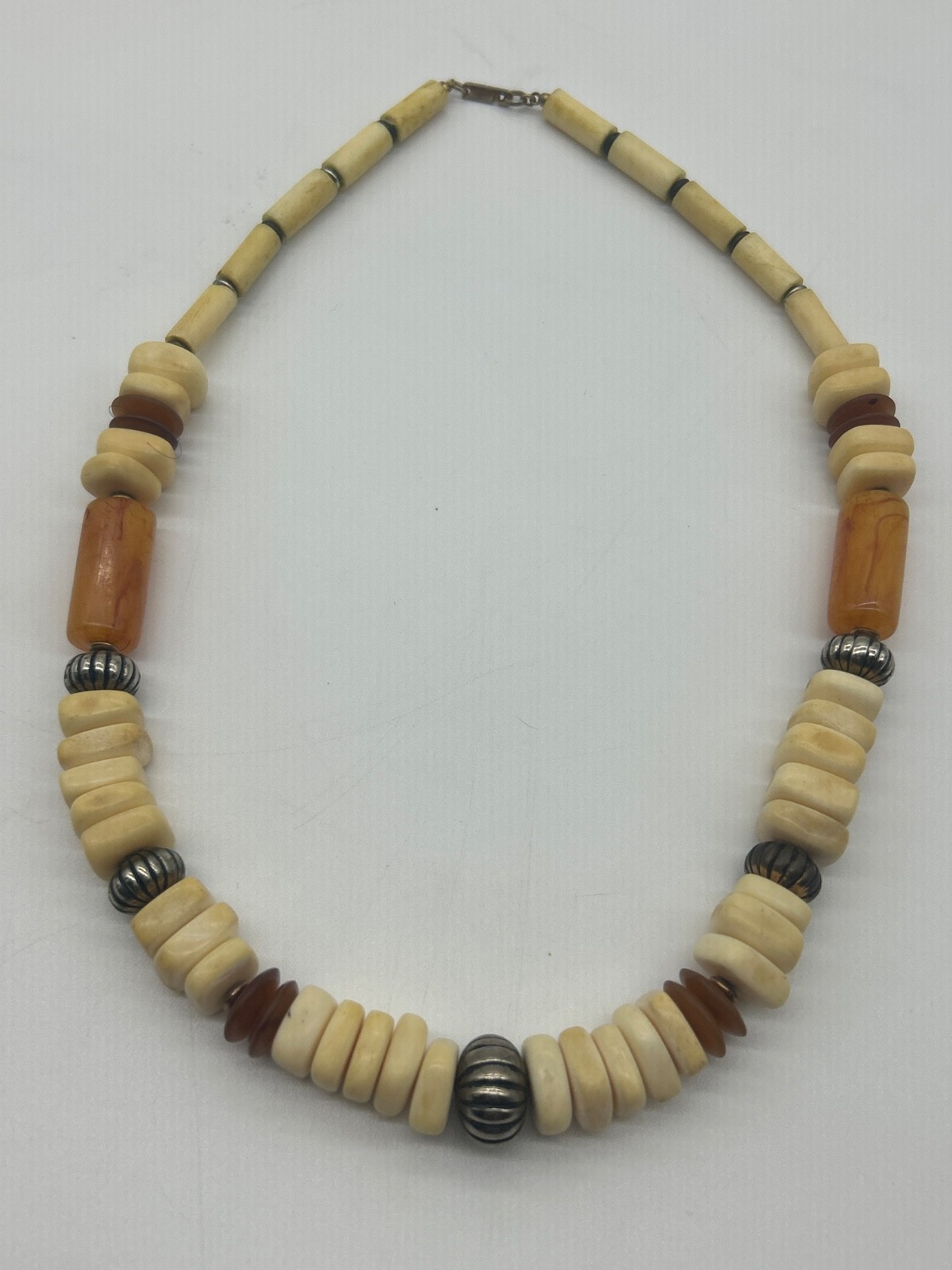 Vintage Carol Dauplaise beaded faux ivory and amber bohemian statement necklace Vintage Carol Dauplaise beaded faux ivory and amber bohemian statement necklace