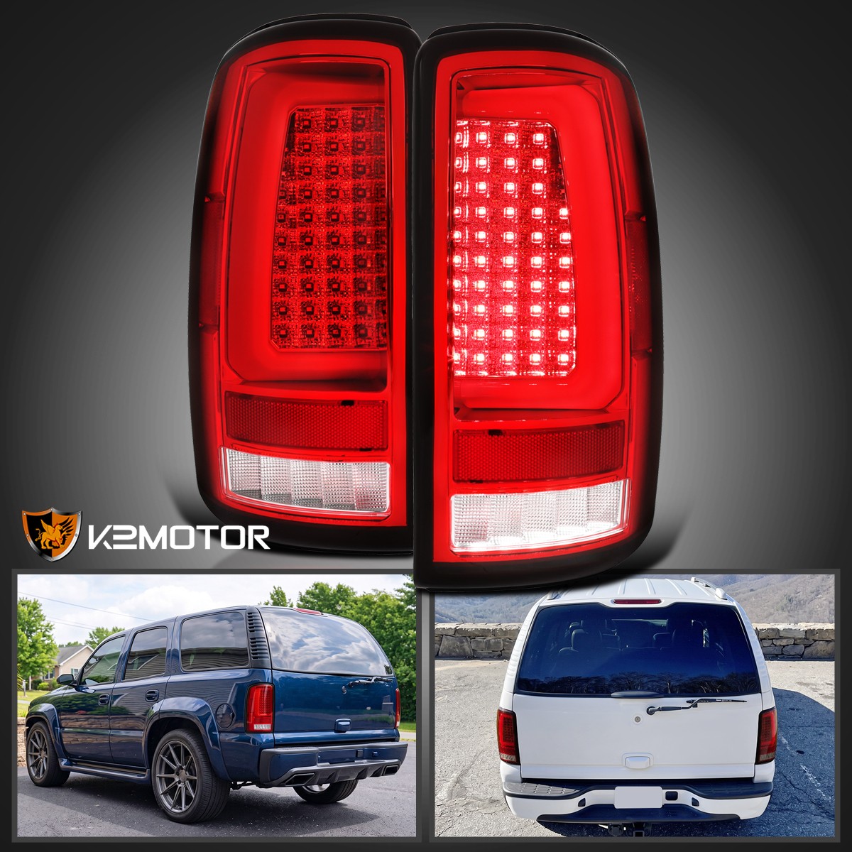 Fit 2000-2006 Chevy Suburban Tahoe GMC Yukon LED Tube Tail Lights Red Left+Right