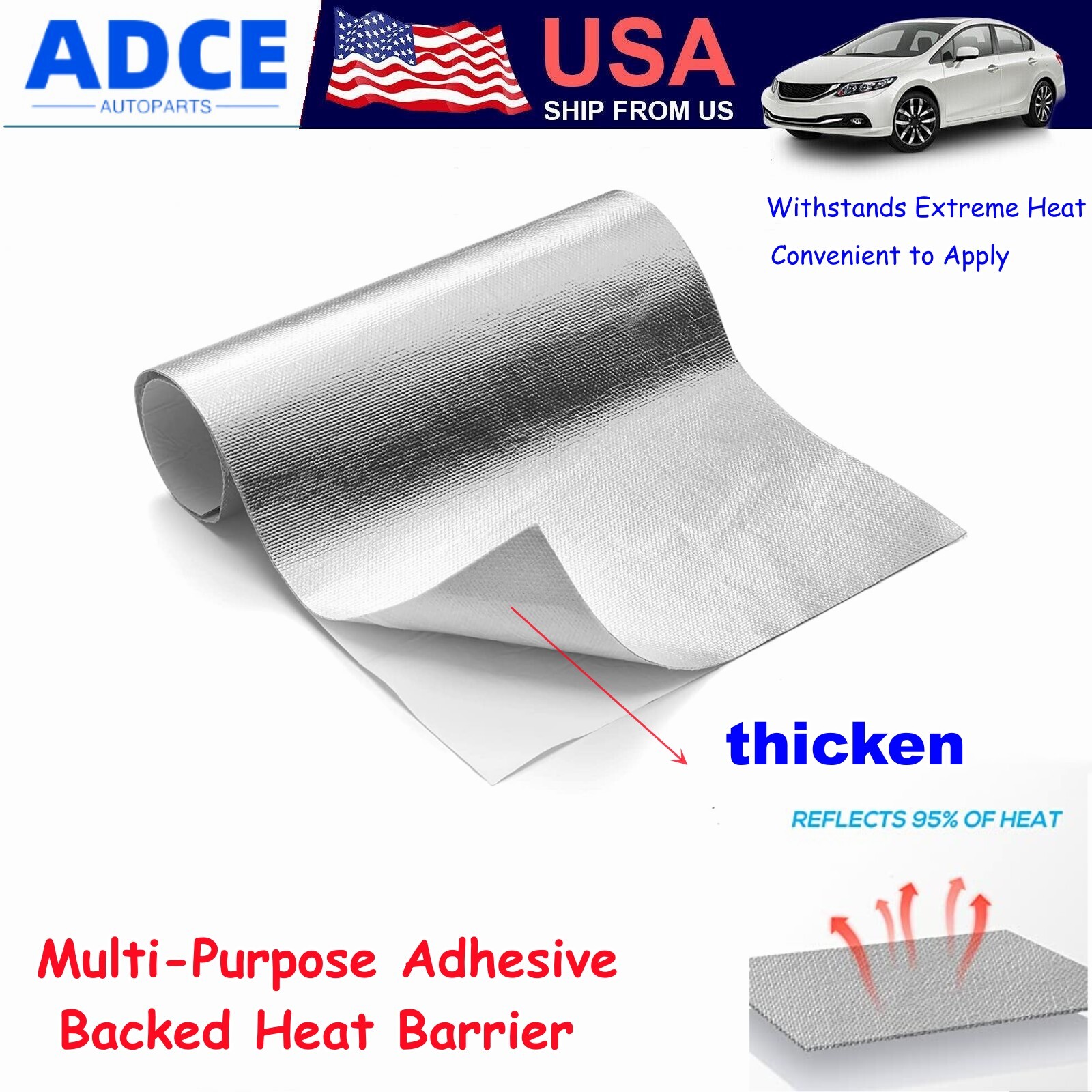 Aluminized Heat Shield Thermal Barrier Adhesive Backed Heat Blanket 20'' X 40'' Aluminized Heat Shield Thermal Barrier Adhesive Backed Heat Blanket 20'' X 40''