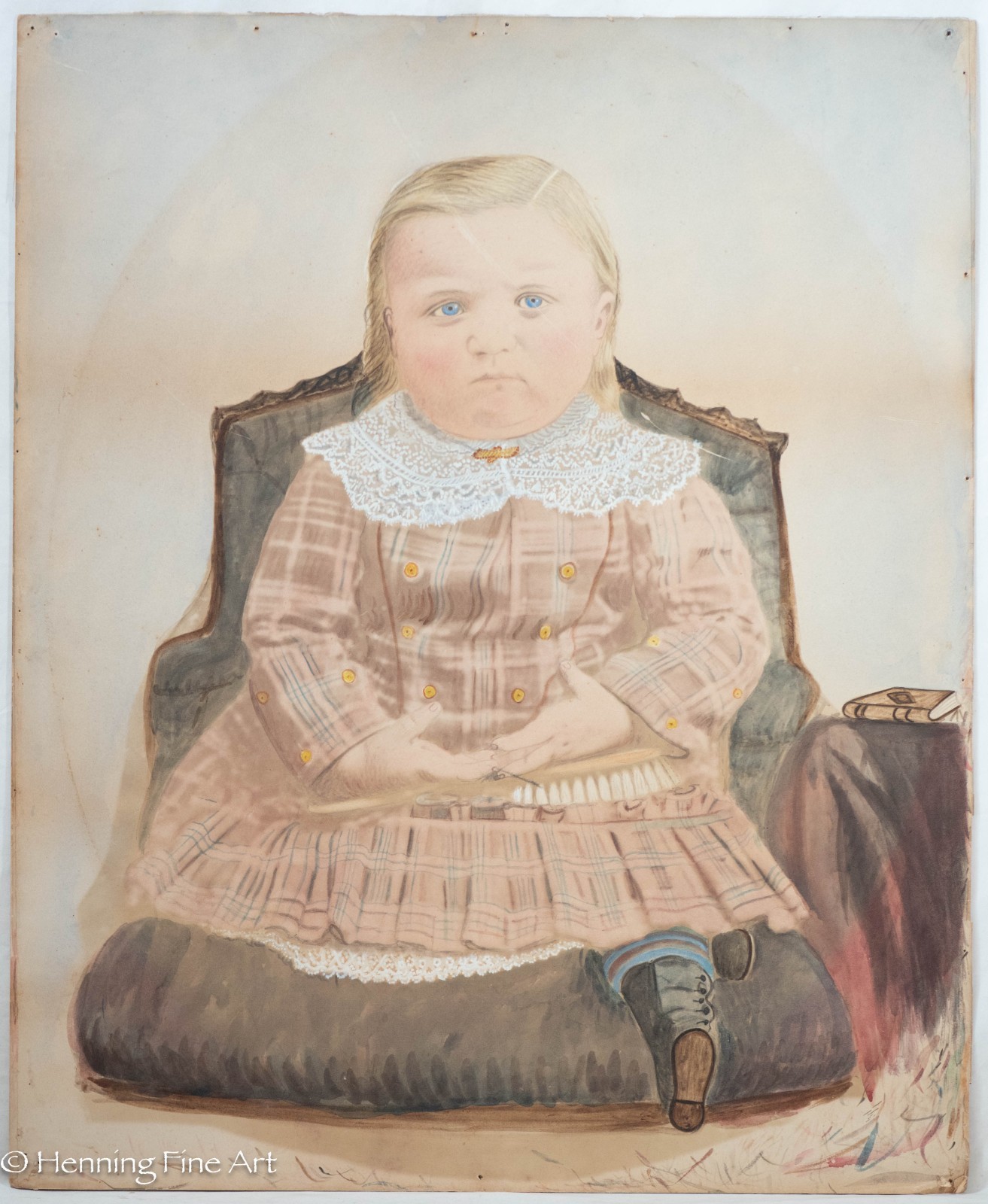 Antique 19th Century Folk Painting Childs Portrait Estella McCullum Huff 22x18