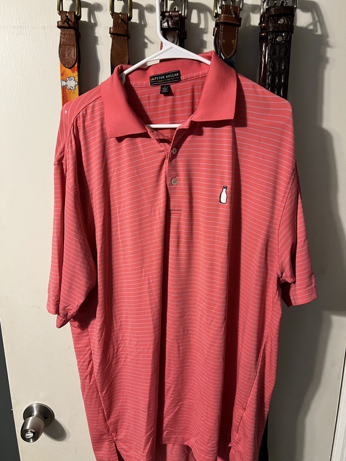 Peter Millar Summer Comfort Large Mcarthur Golf Club Milk Logo Pink Striped