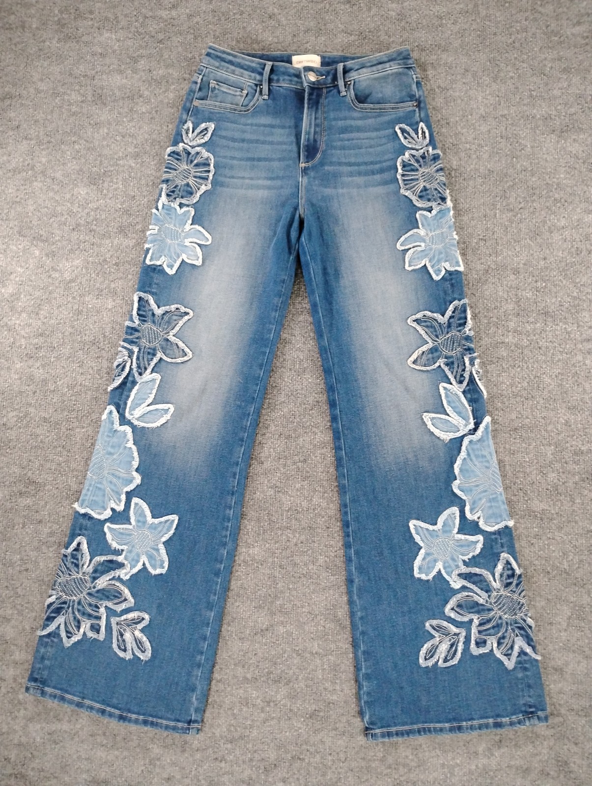 Driftwood Charlee Embroidered Wide Leg Jeans Cotton Stretch Denim Womens 26