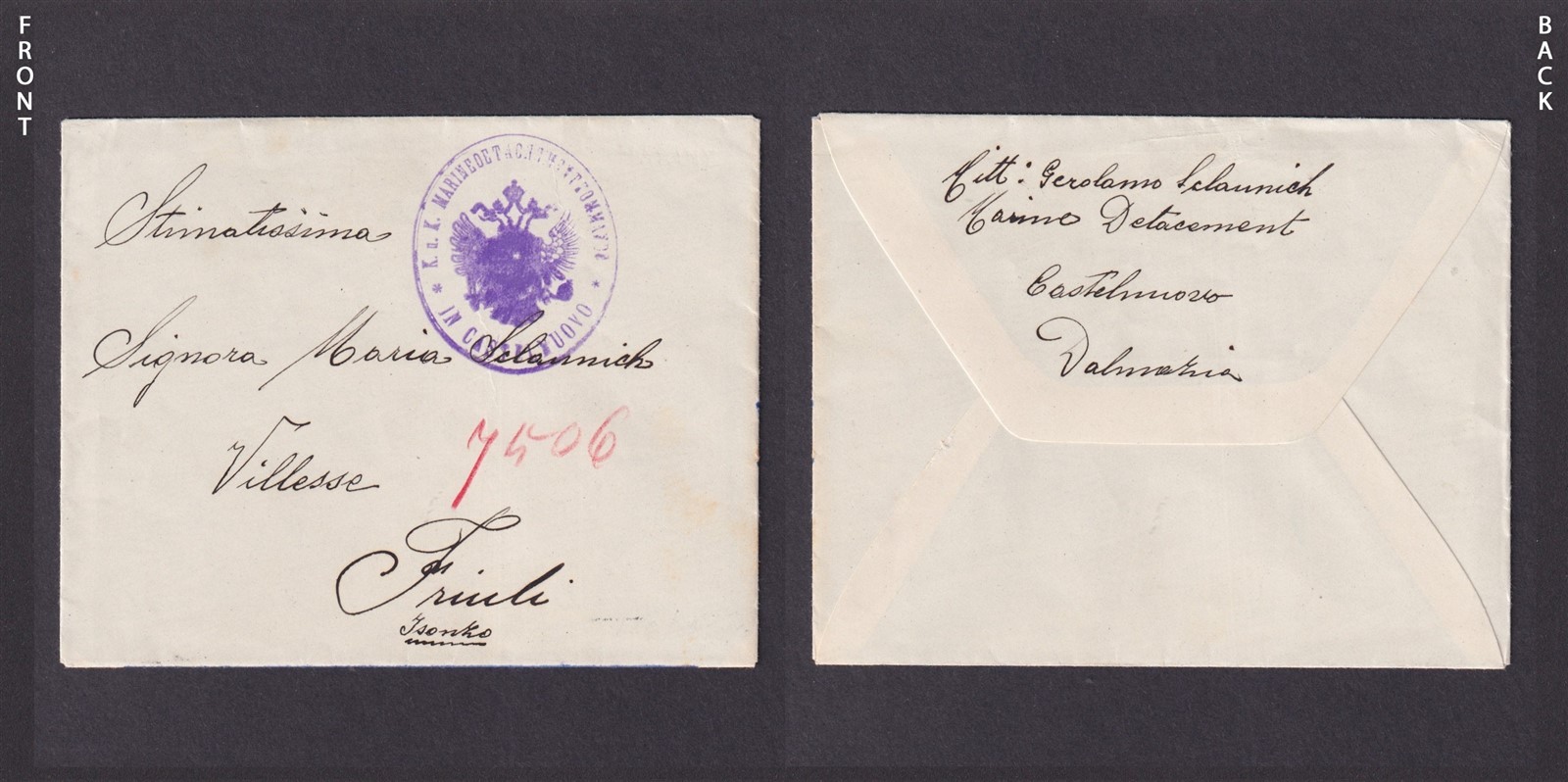 AUSTRIA, Fieldpost cover to Friuli