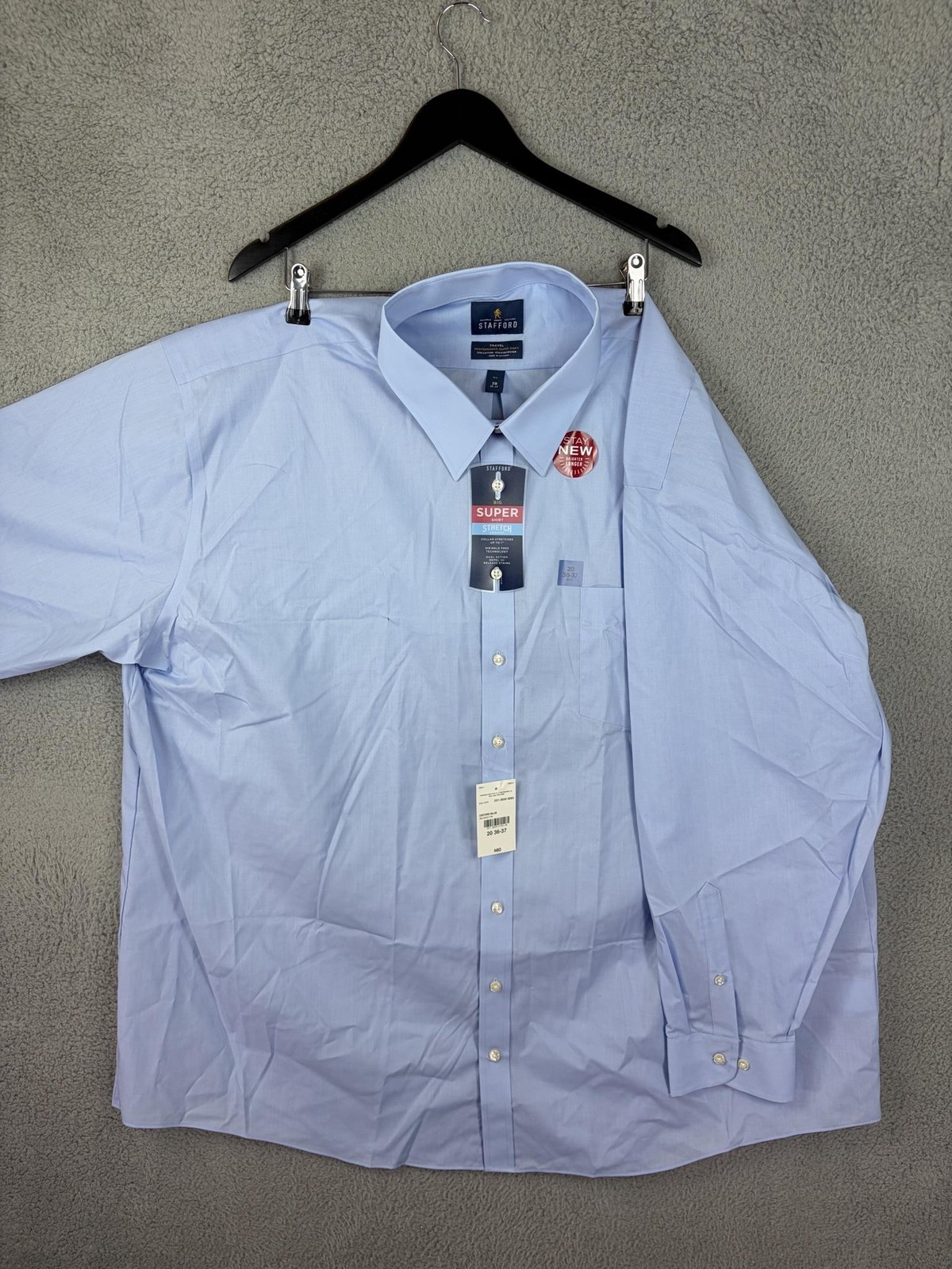 Stafford Dress Shirt Mens 20 36-37 Oxford Blue Travel Stretch Non Iron Big New Stafford Dress Shirt Mens 20 36-37 Oxford Blue Travel Stretch Non Iron Big New