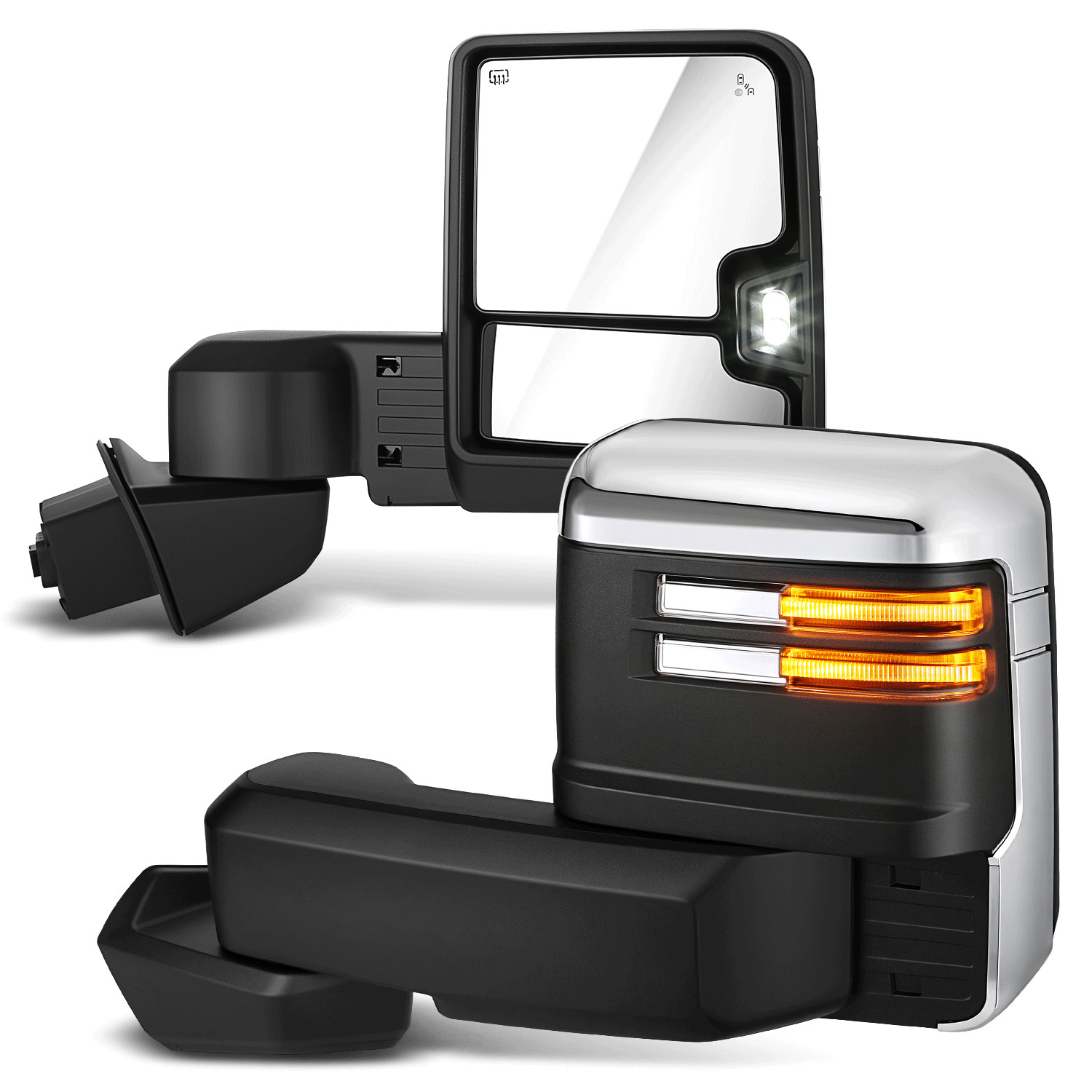 Fit 19-25 Chevy Silverado 1500 LTD Chrome Tow Mirrors w/ Blind Spot Monitoring