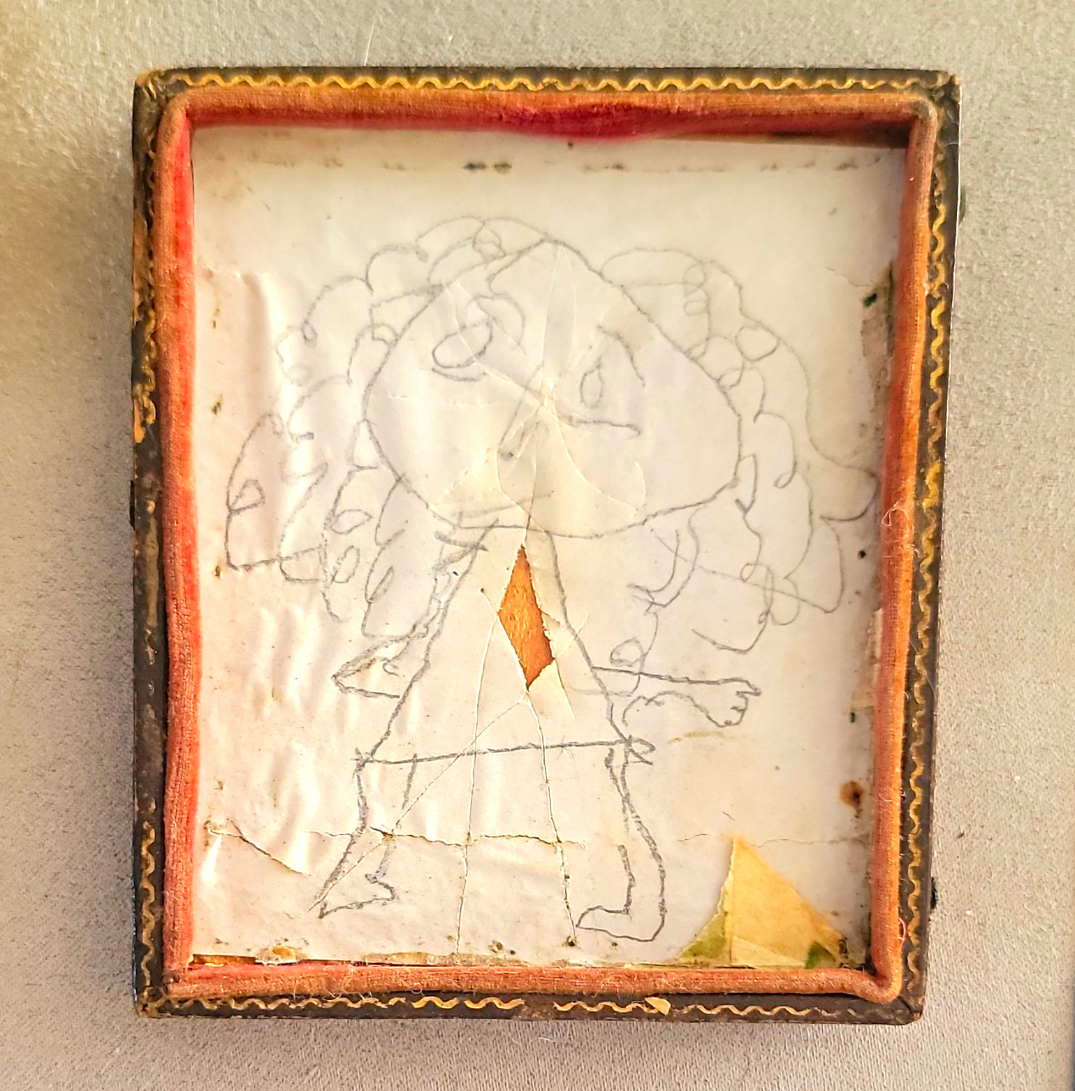 Antique 1850s Ambrotype Family Portrait Photo Half Case Hidden Child\'s Drawing