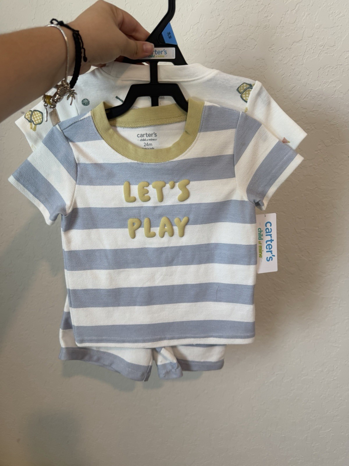 Carters 3 - piece set 24 months with a Logo Lets play blue with white