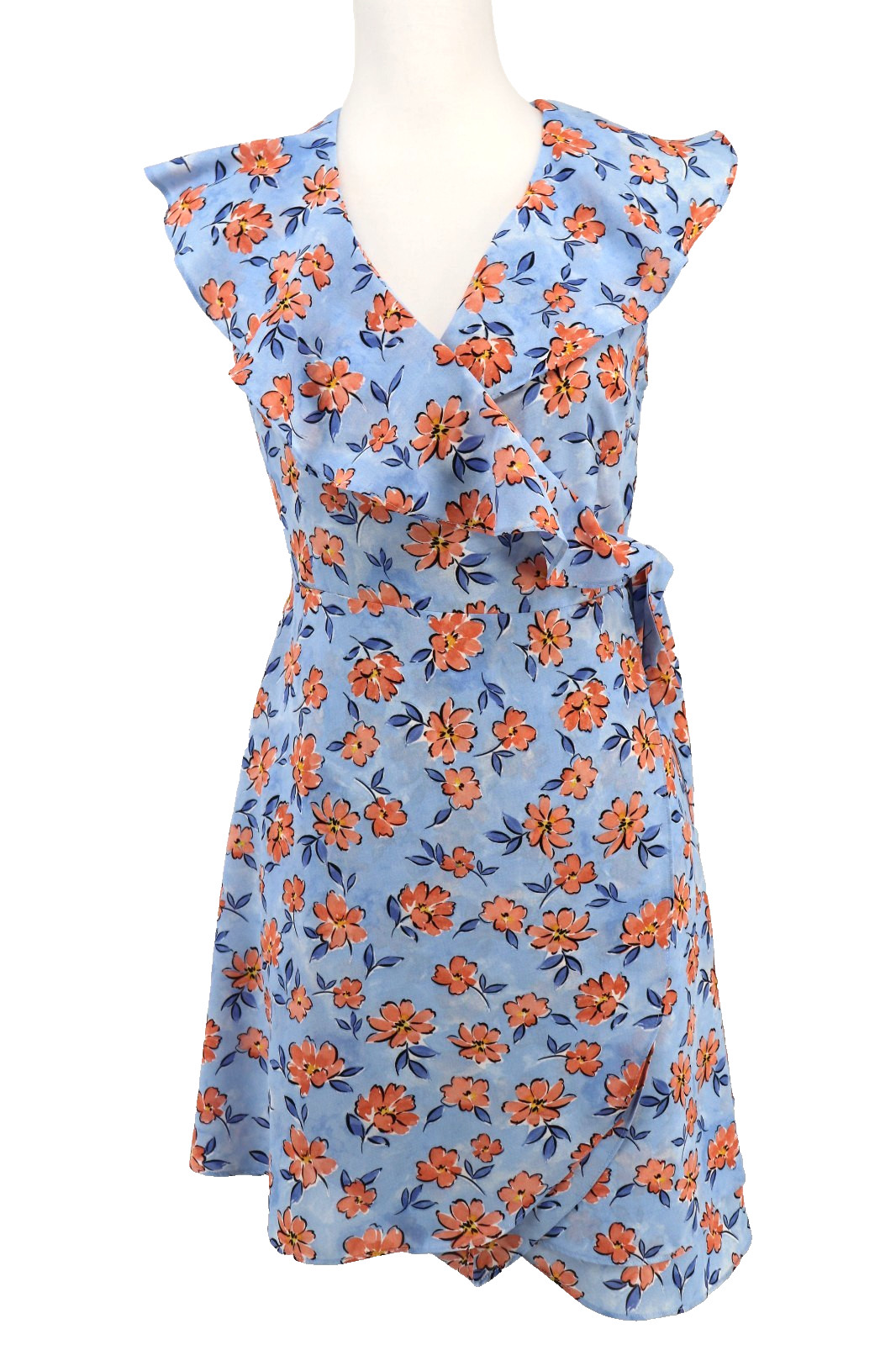 THML Anthropologie Dress Women Size Small Blue Floral Wrap Sleeveless Ruffle New THML Anthropologie Dress Women Size Small Blue Floral Wrap Sleeveless Ruffle New
