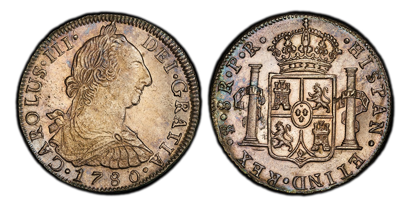 BOLIVIA Charles III 1780-PTS PR AR 8 Reales. PCGS MS62 Potosi KM 55; Calico 1178