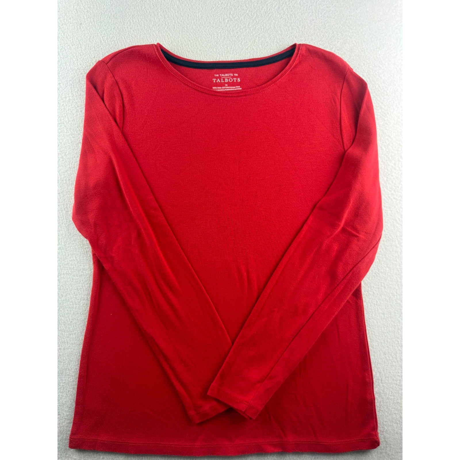 Talbots Red Pima Cotton Long Sleeve Crew Neck Tee Shirt Womens Size Medium