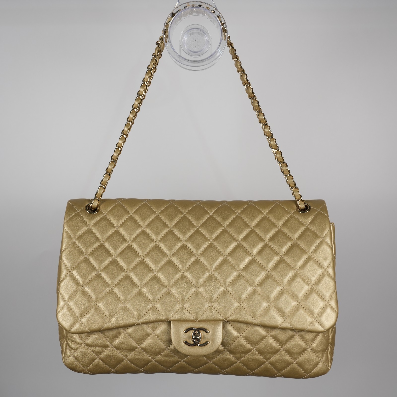 * Chanel Gold Metallic Calfskin Quilted XXL Airline Travel Flap Bag * Chanel Gold Metallic Calfskin Quilted XXL Airline Travel Flap Bag