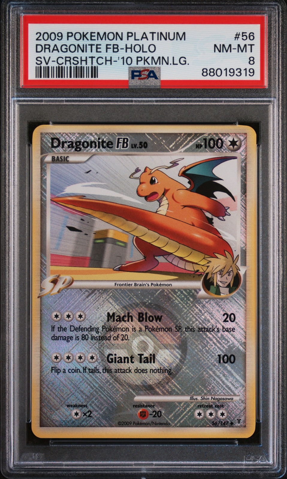 Dragonite FB Holo 56/147 Crosshatch-2010 Pokemon League Pokemon PSA 8