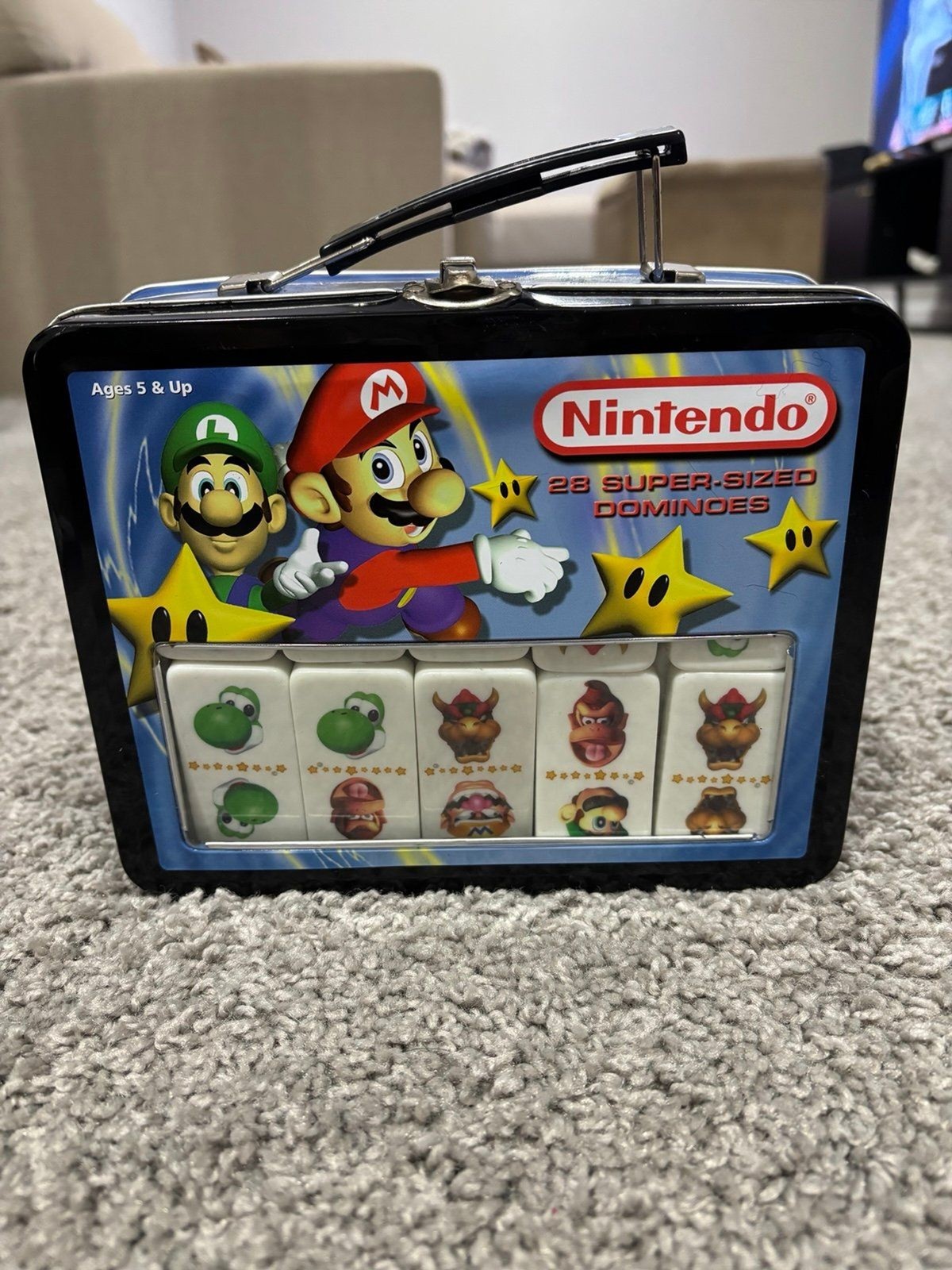 Vintage Nintendo Super Mario 28 Super-Sized Dominoes Tin Case Mario Luigi Yoshi