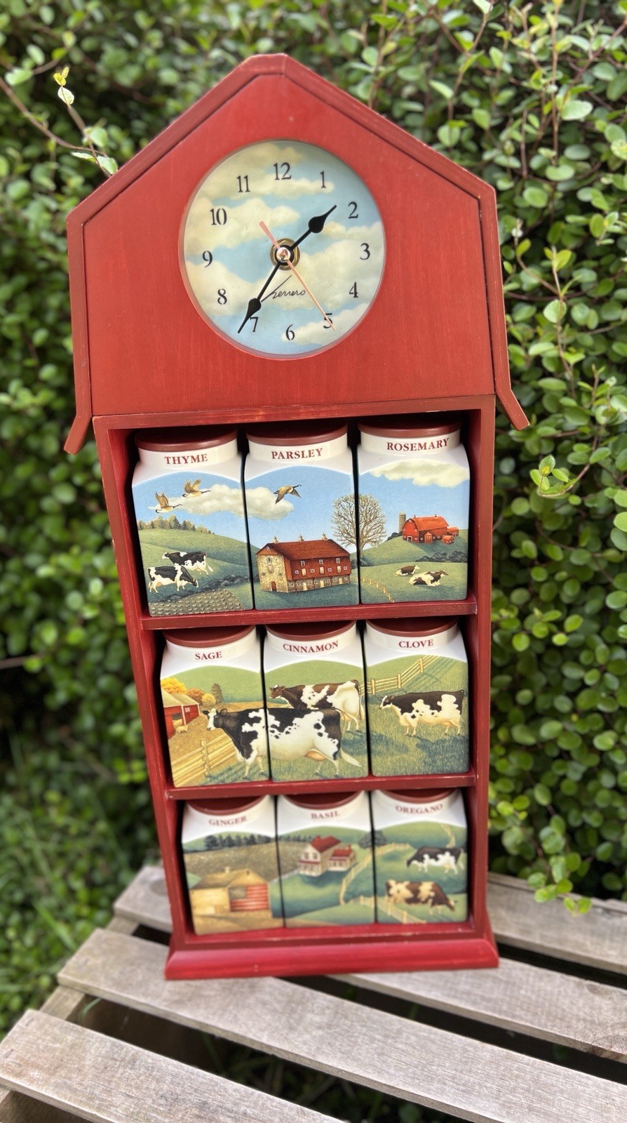 VTG Franklin Mint Country Time Spice Rack Clock Lowell Herrero Complete Jars Set
