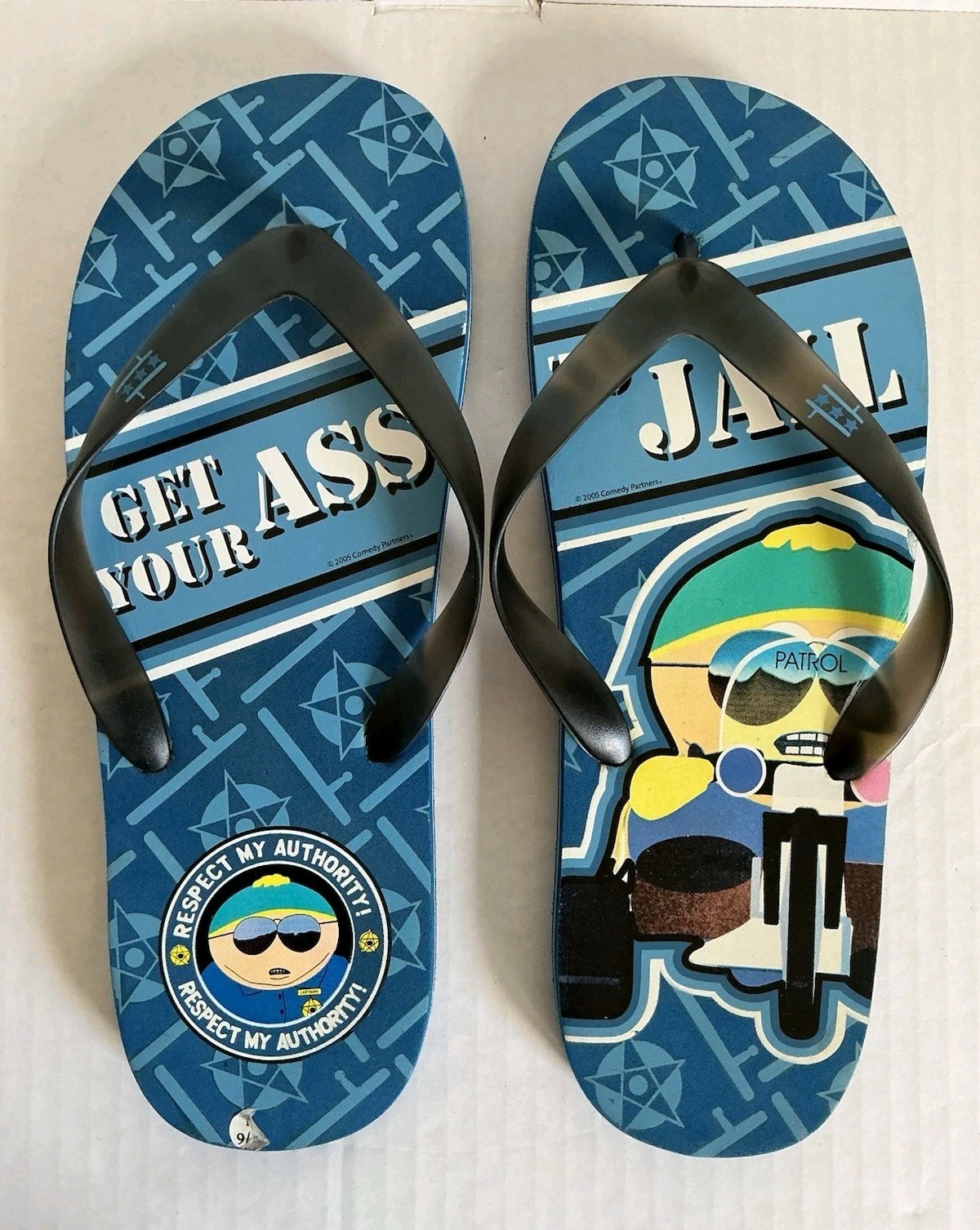 Vintage South Park Flip Flops Thongs Sandals Men\'s 9/10 Cartman Police 2005 RARE
