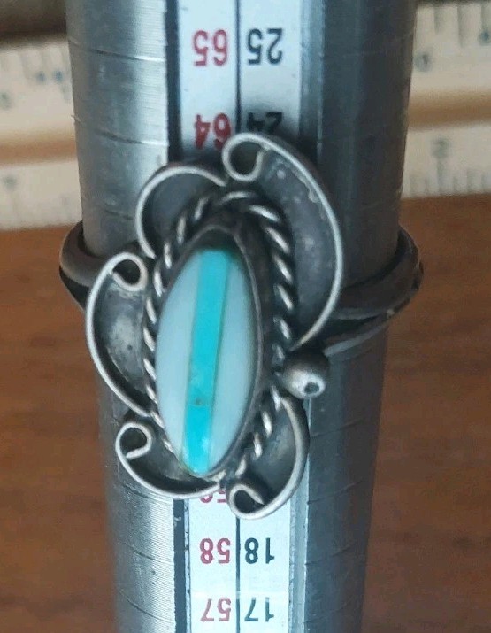 Vtg Old Pawn Navajo Turquoise MOP Sterling Silver Ring Sz 10 Teepee Curios Mule Vtg Old Pawn Navajo Turquoise MOP Sterling Silver Ring Sz 10 Teepee Curios Mule