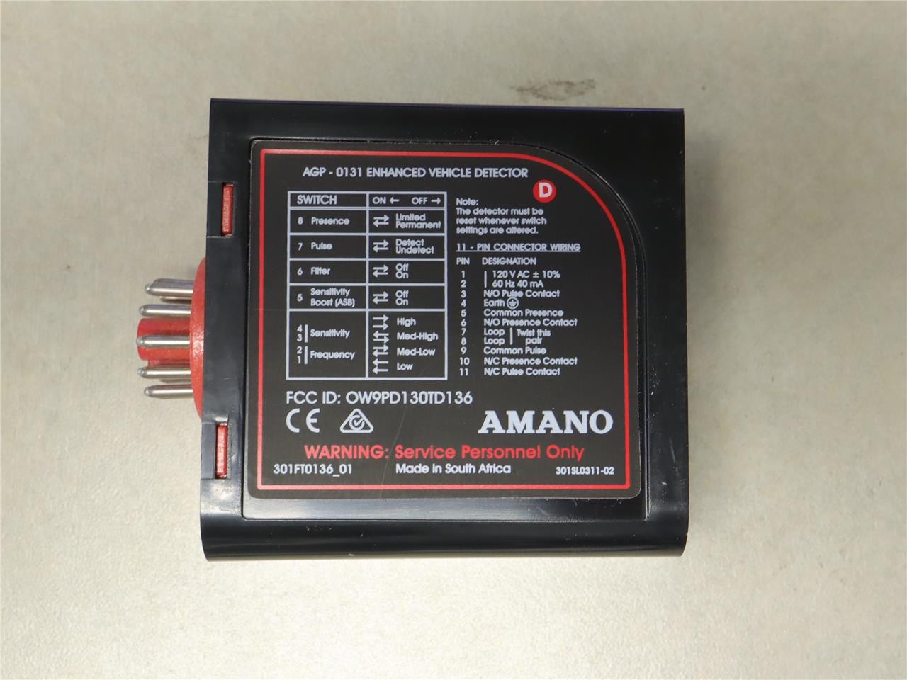 AMANO AGP-0131 Enhanced Vehicle Detector OW9PD130TD136 120V