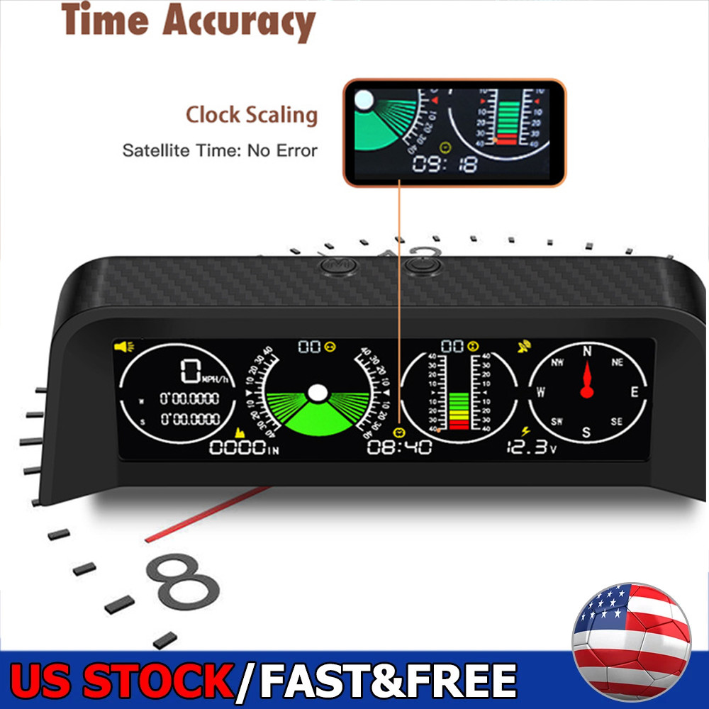 GPS Car Digital Speedometer Hud Gauge Inclinometer Compass Slope Meter Level USA