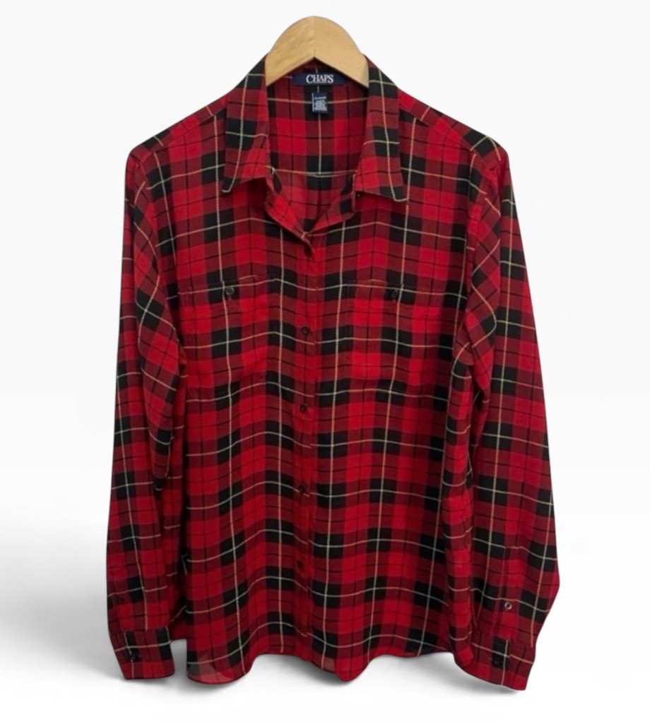 Chaps Red Plaid Button Down Lightweight Semi Sheer Shirt Top - Women’s XL Chaps Red Plaid Button Down Lightweight Semi Sheer Shirt Top - Women’s XL