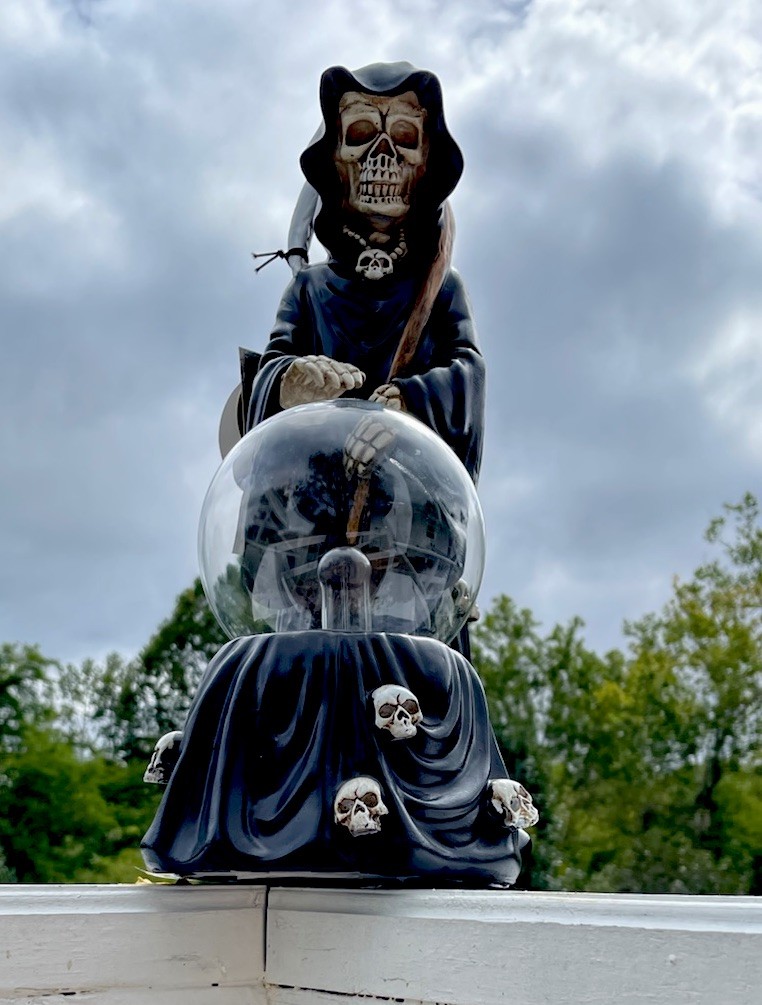 Authentic spooky night reaper skeleton led lighted plasma ball