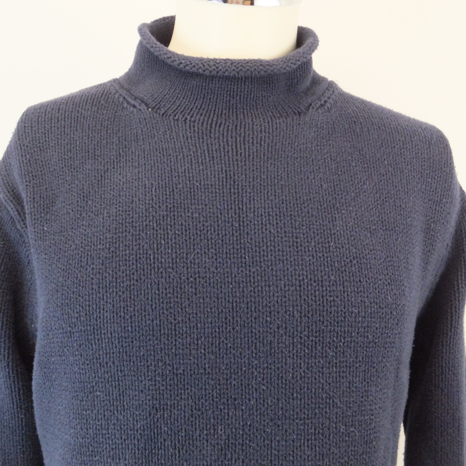 J Crew Roll Neck Sweater Men\'s Size M Fisherman Chunky Knit Blue Cotton