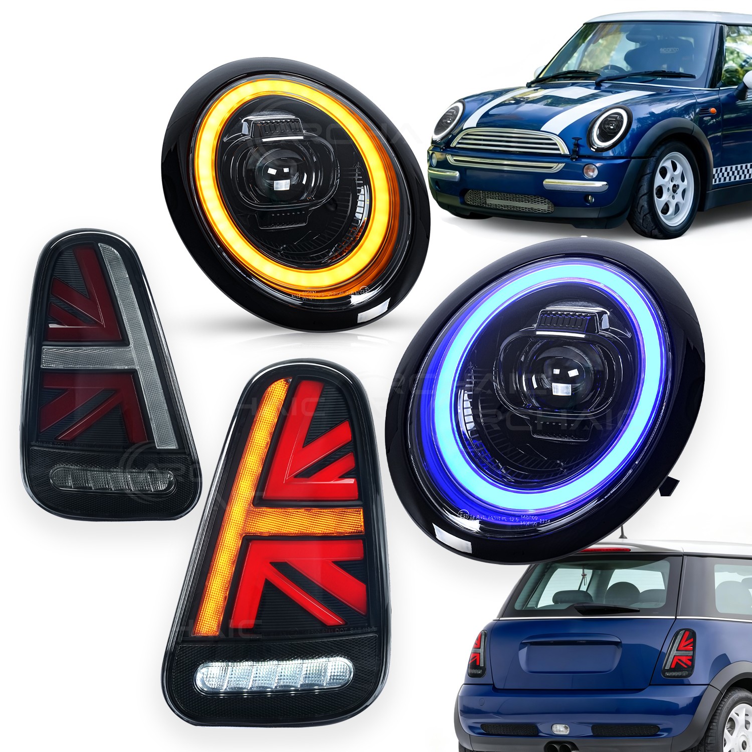LED Headlights + LED Taillights For 2002-006 MINI Cooper R50 R53 & 2002-2008 R52