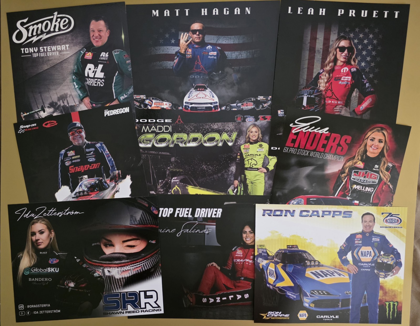 Tony Stewart Maddi Gordon + 55 Other Charlotte ZMax 4 Wides NHRA Postcards