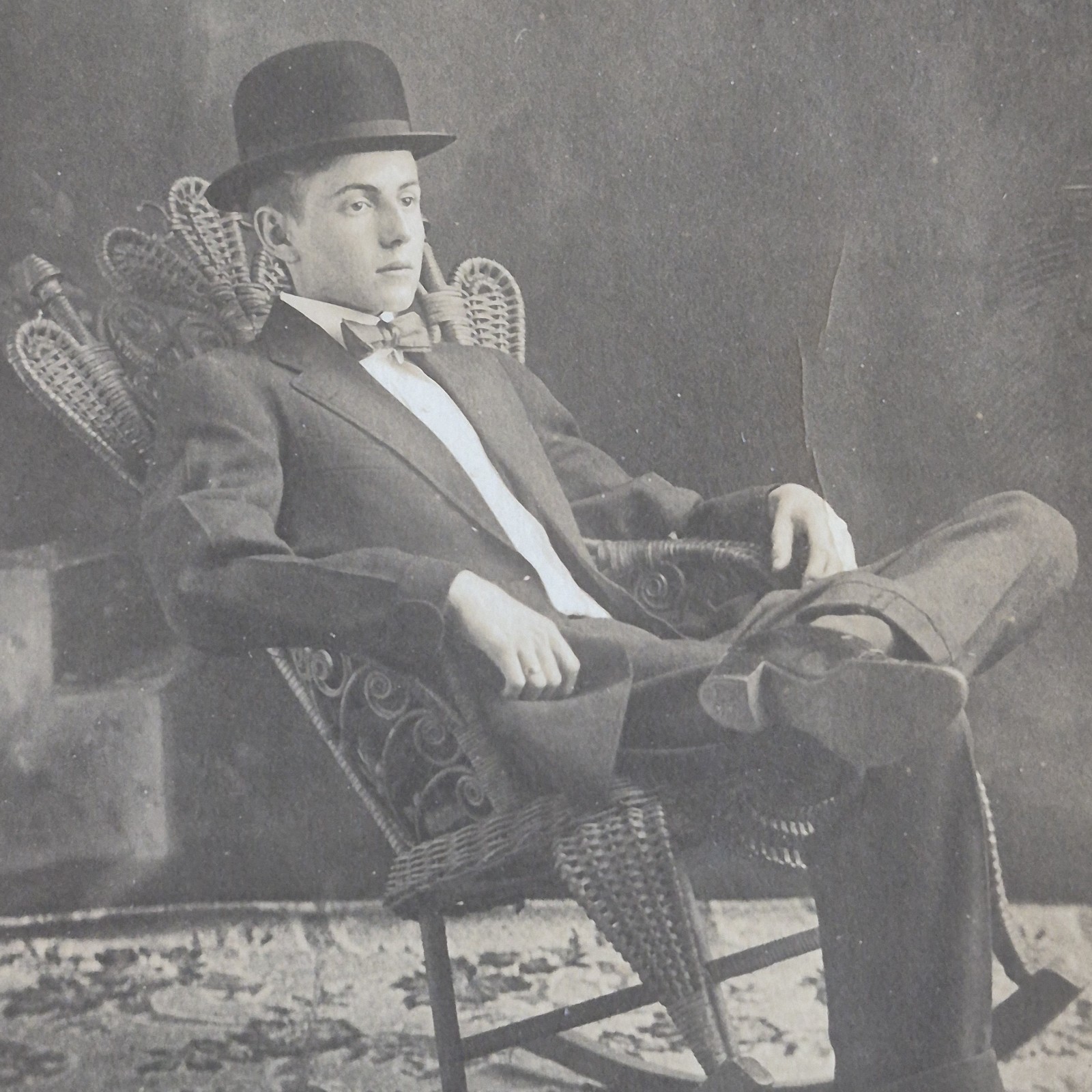 Antique RPPC Real Photo Postcard Young Edwardian Man In Bowler Hat AZO 1907-1914