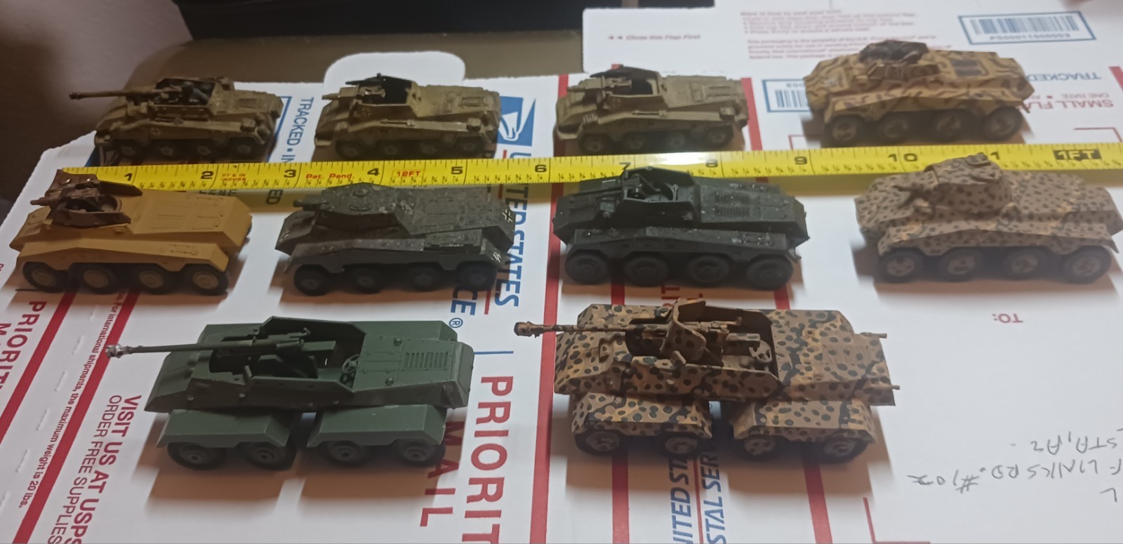 (N-7) 10 German Armoured Cars. 4 Are Roco. Painted. Sold As Is. Different Scales